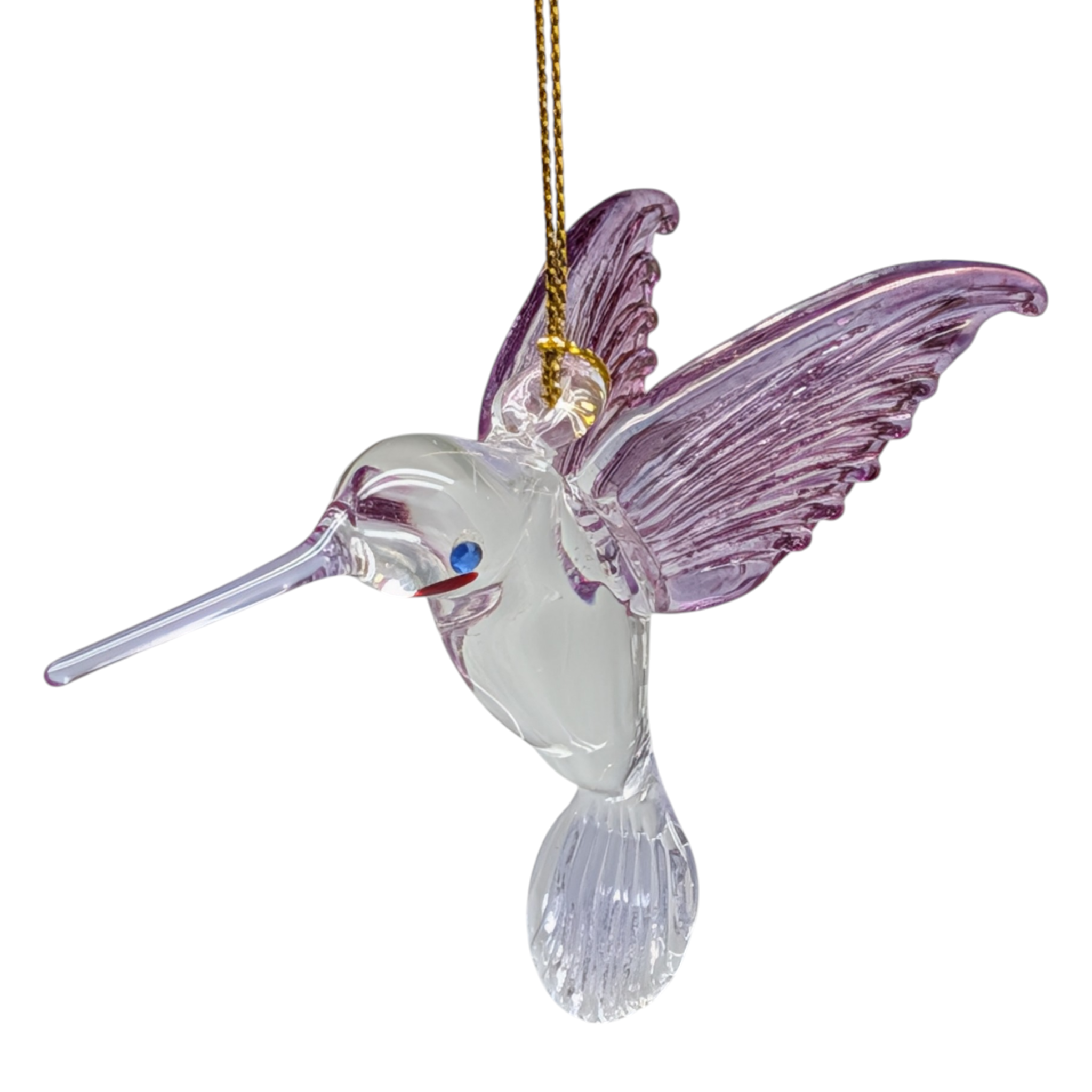 Egyptian Glass Hummingbird Ornament - Purple Wings / Blue Beak