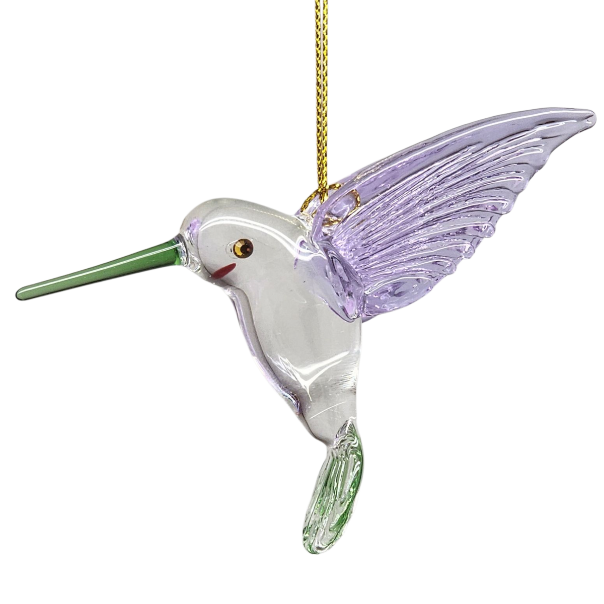 Egyptian Glass Hummingbird Ornament - Purple Wings / Green Tail / Green Beak