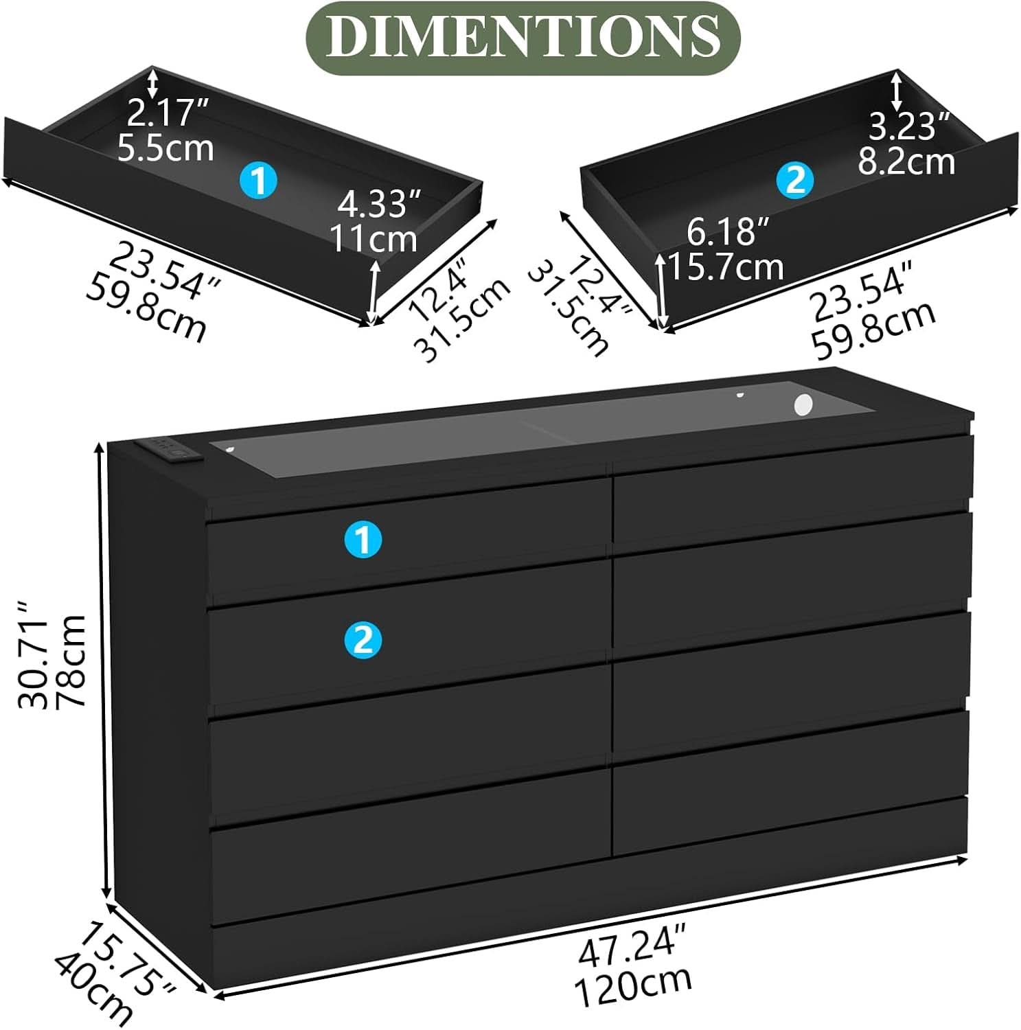 Eight Drawer Dresser With Electrical Outlet Bedroom