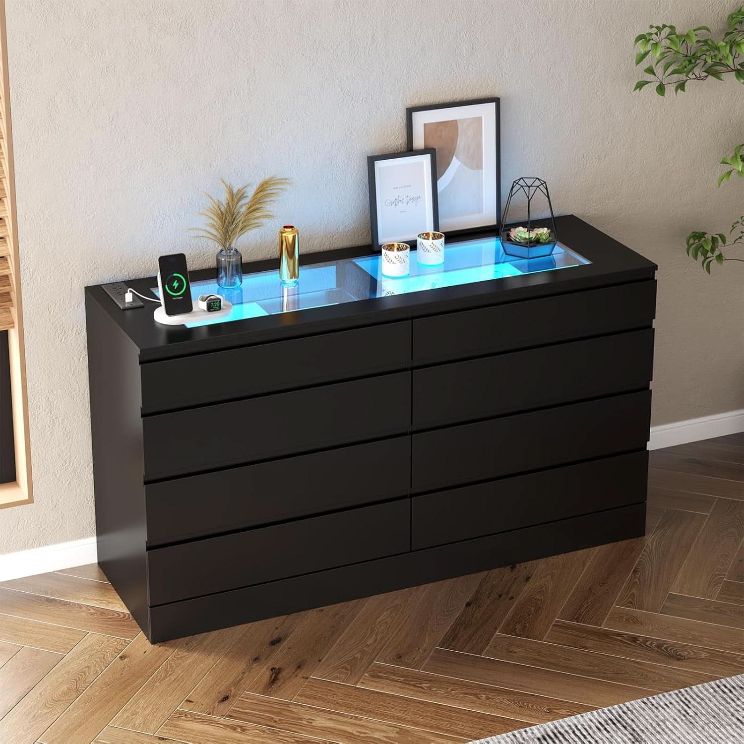 Eight Drawer Dresser With Electrical Outlet Bedroom