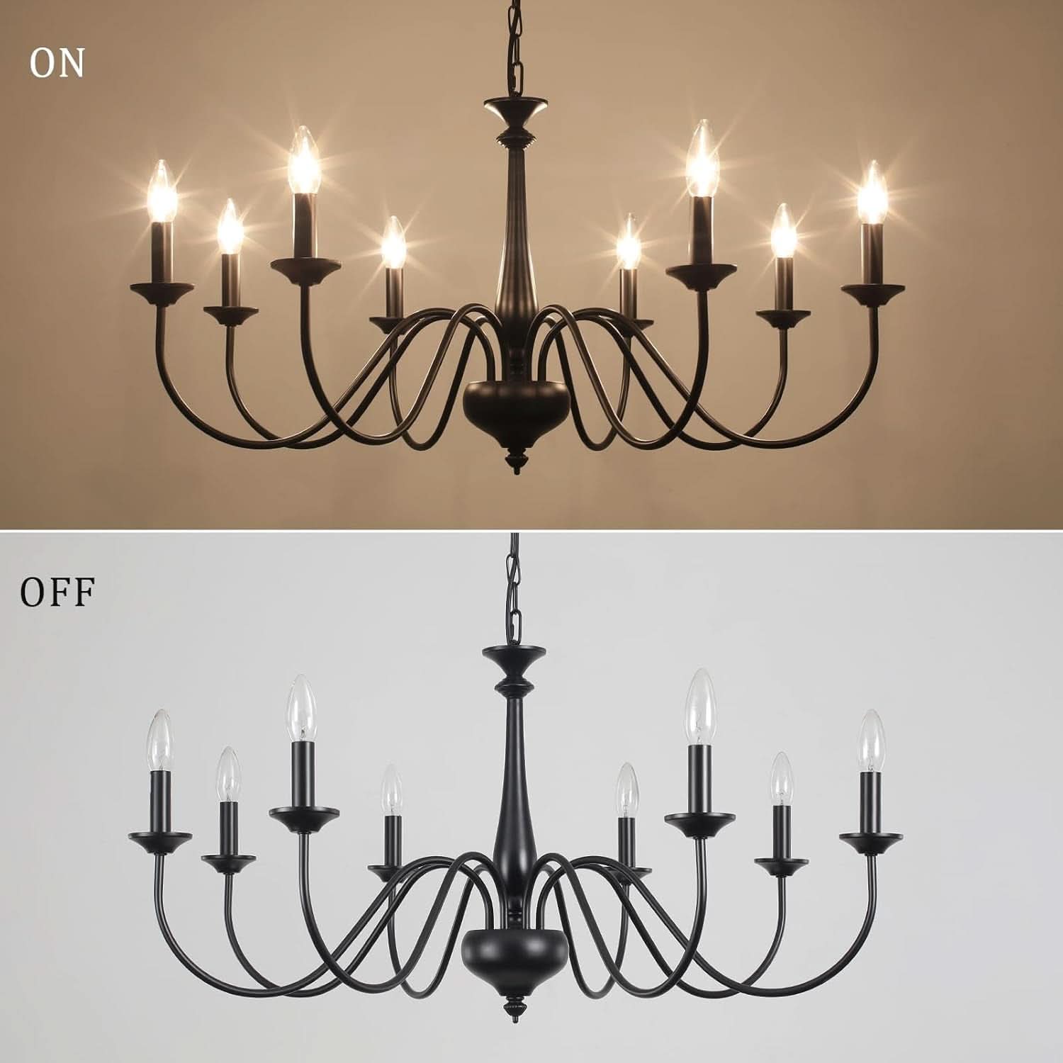 Eight Light Black Farmhouse Chandelier Ceiling Fixture
