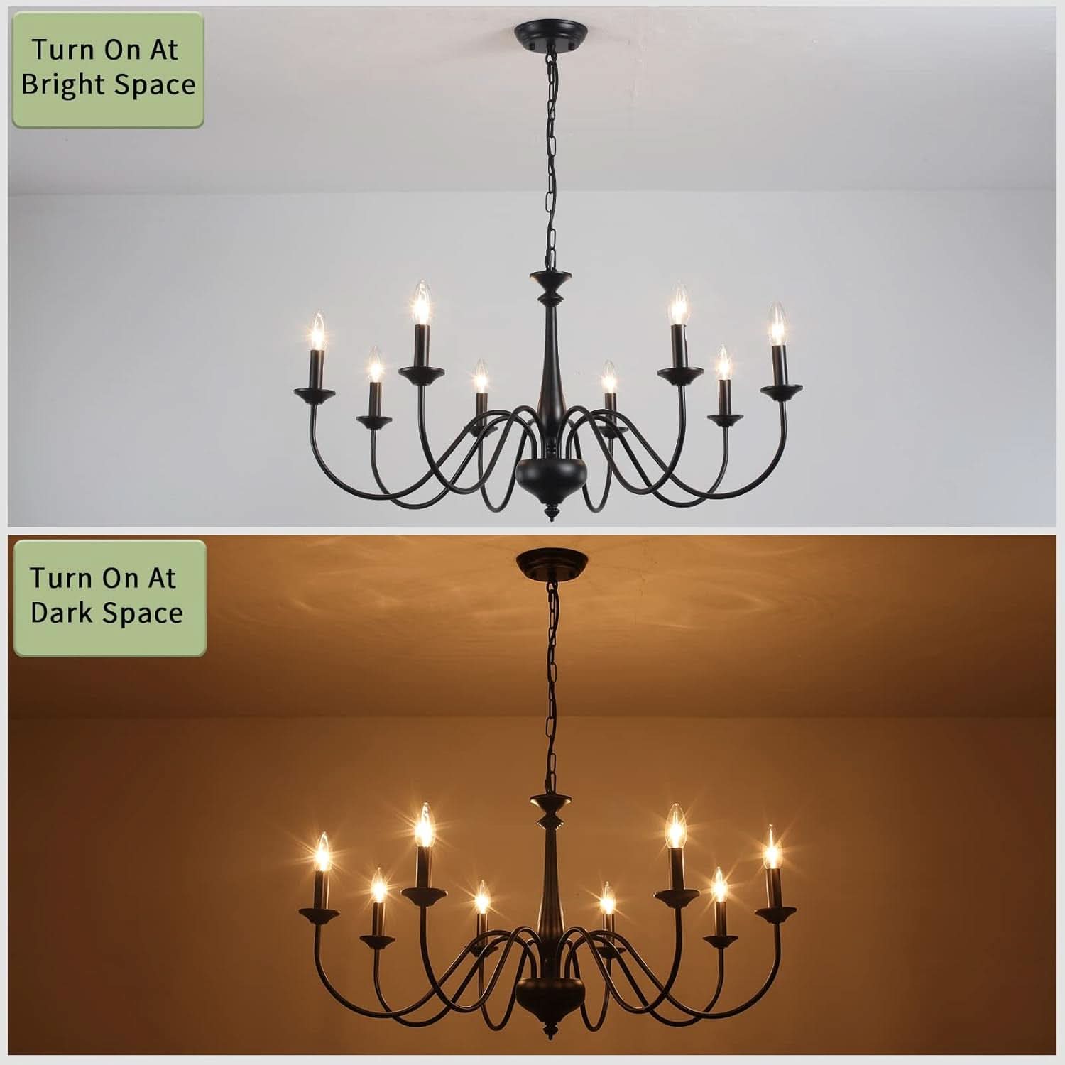 Eight Light Black Farmhouse Chandelier for Dining Room