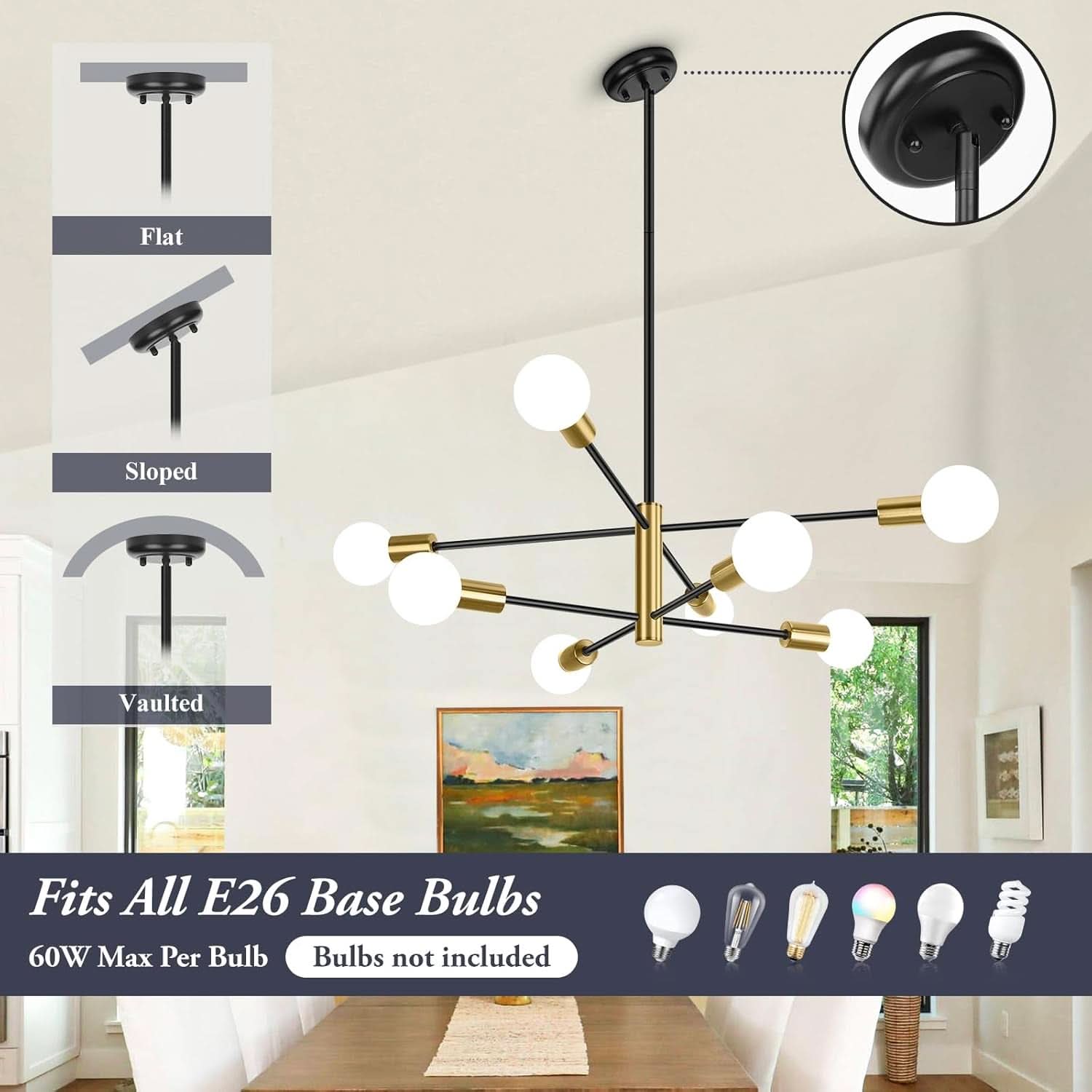 Eight Light Modern Sputnik Chandelier Black And Gold