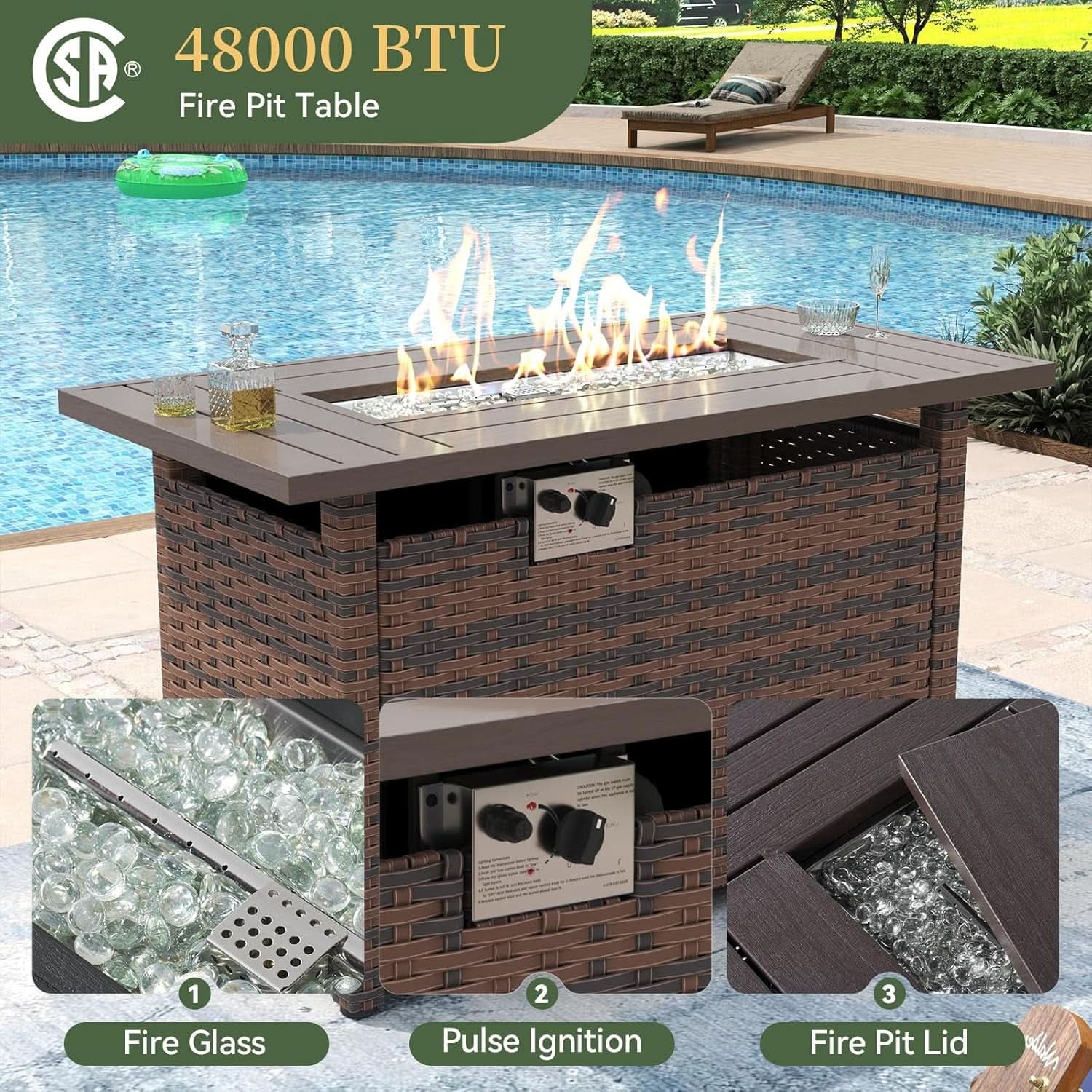 Eight Piece Outdoor Patio Furniture Set with Fire Pit