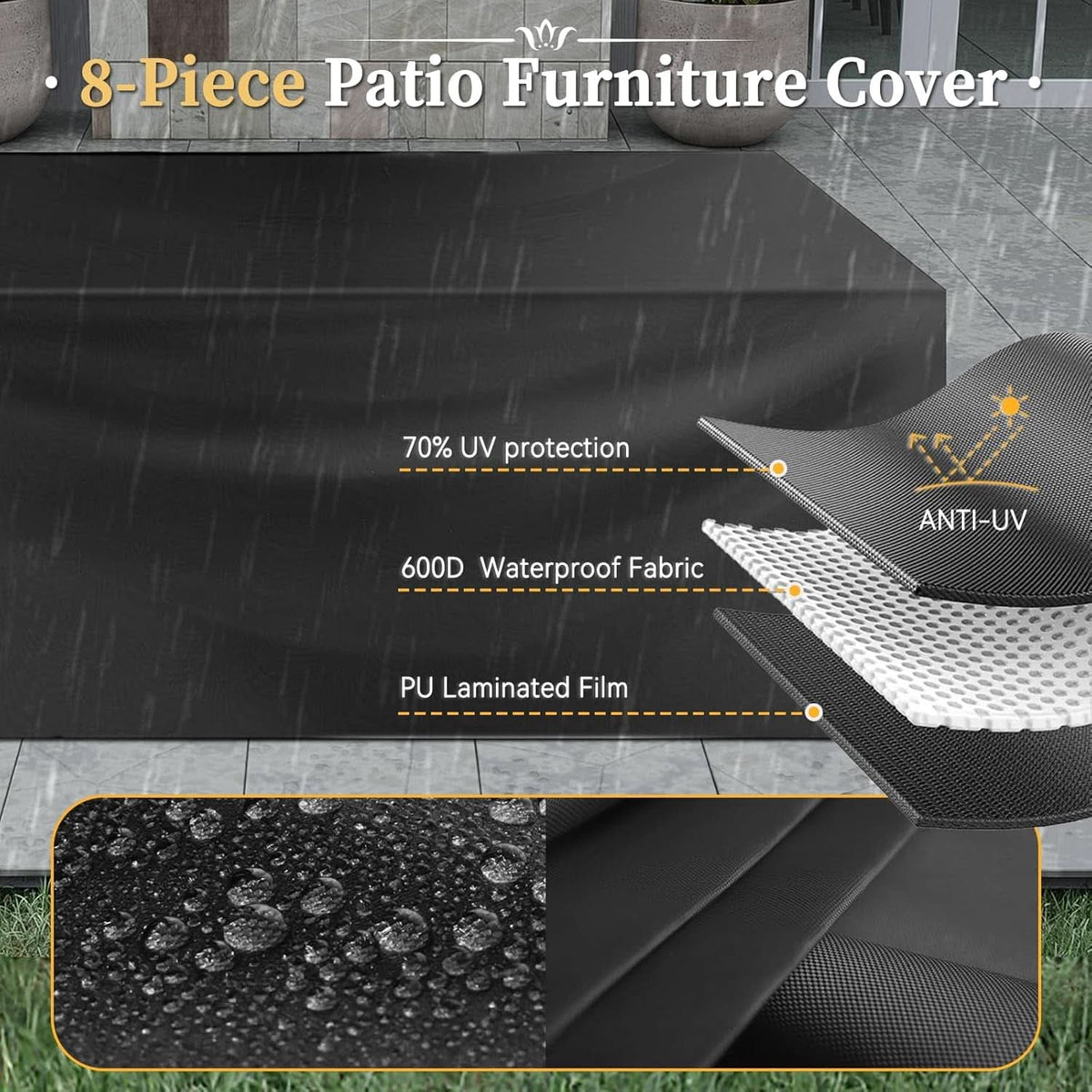 Eight Piece Outdoor Patio Furniture Set with Fire Pit