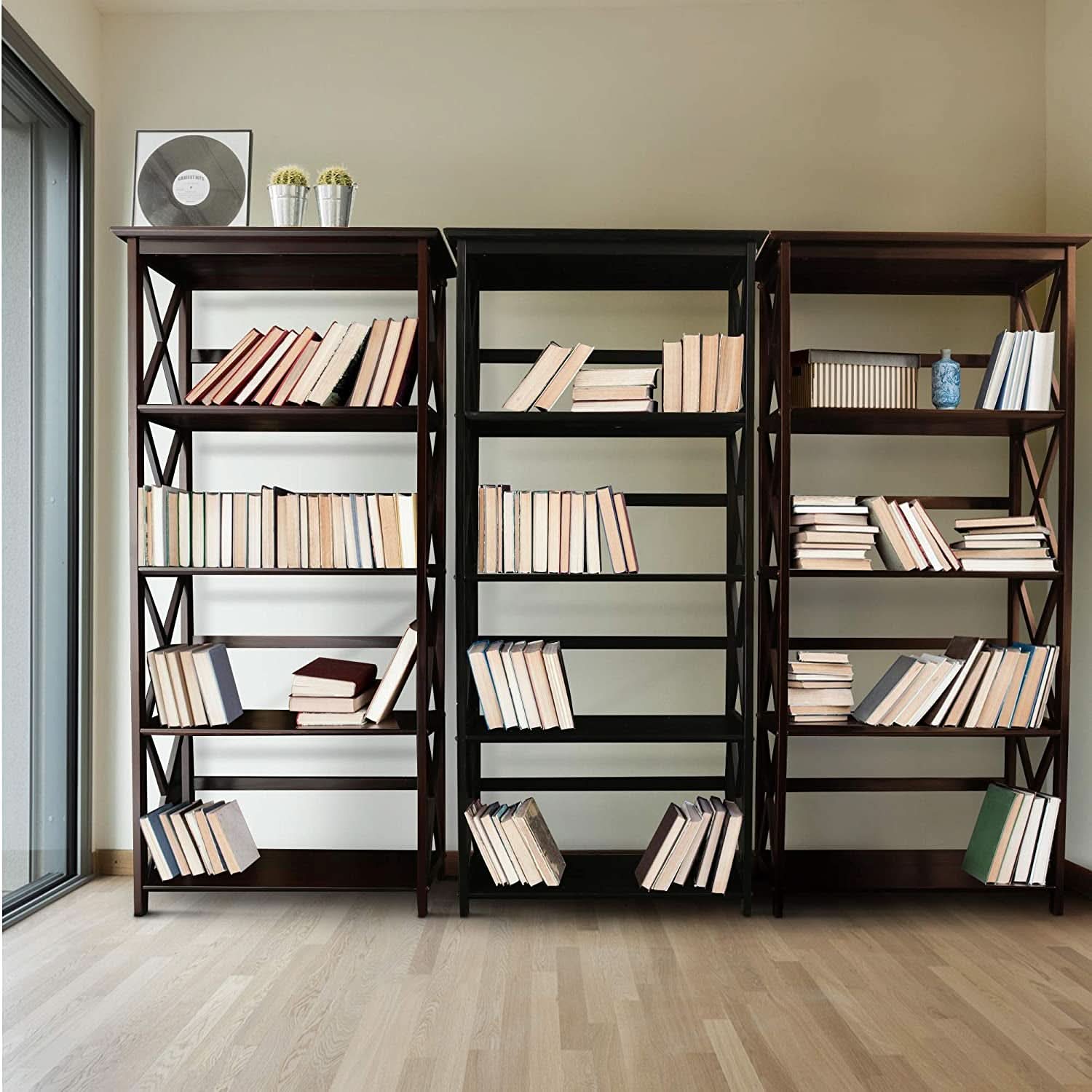Eight Shelf Bookcase Solid Wood Construction For Home Office
