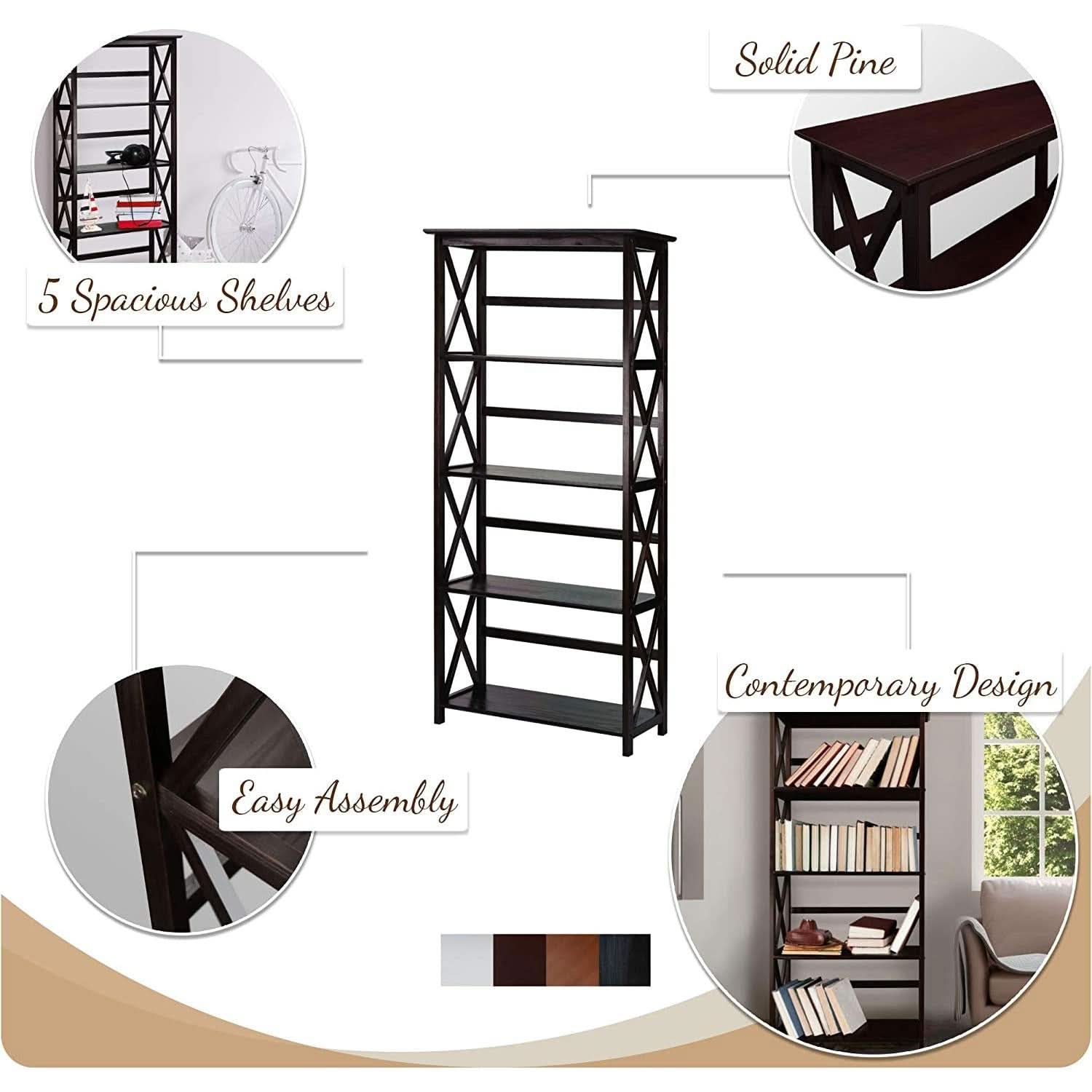 Eight Shelf Bookcase Solid Wood Construction For Home Office