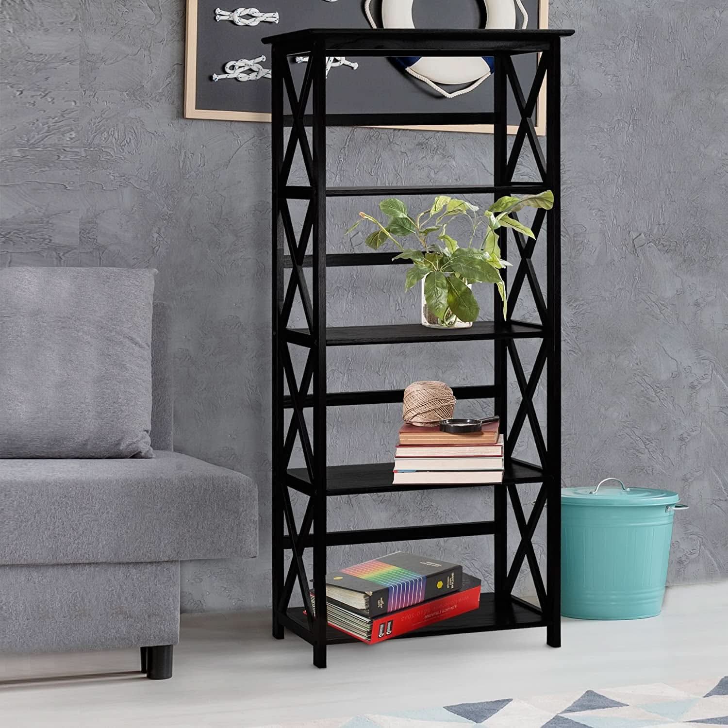 Eight Shelf Bookcase Solid Wood Construction For Home Office