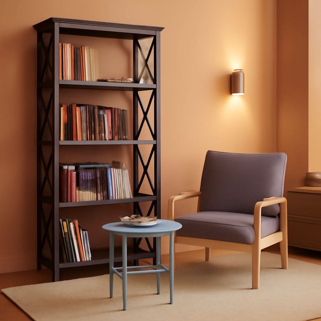 Eight Shelf Bookcase Solid Wood Construction For Home Office