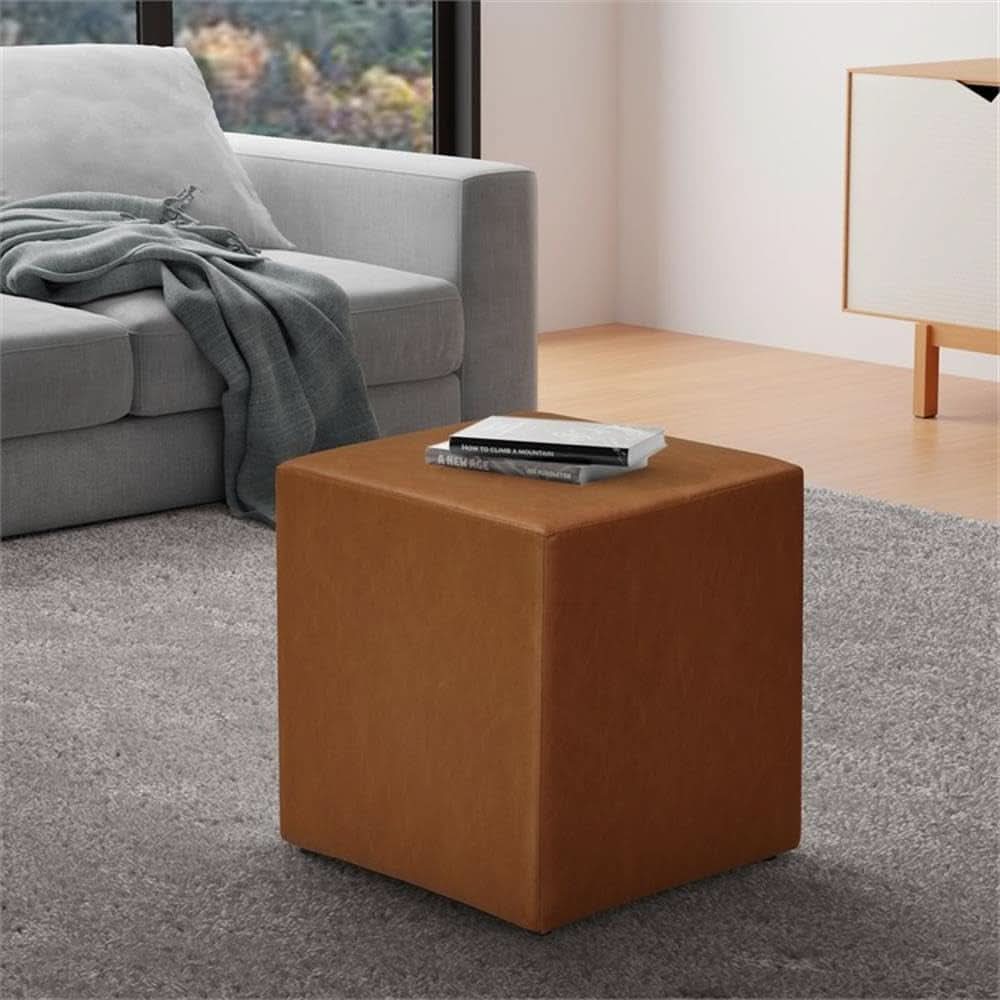 Eighteen Inch Caramel Brown Square Ottoman Footstool
