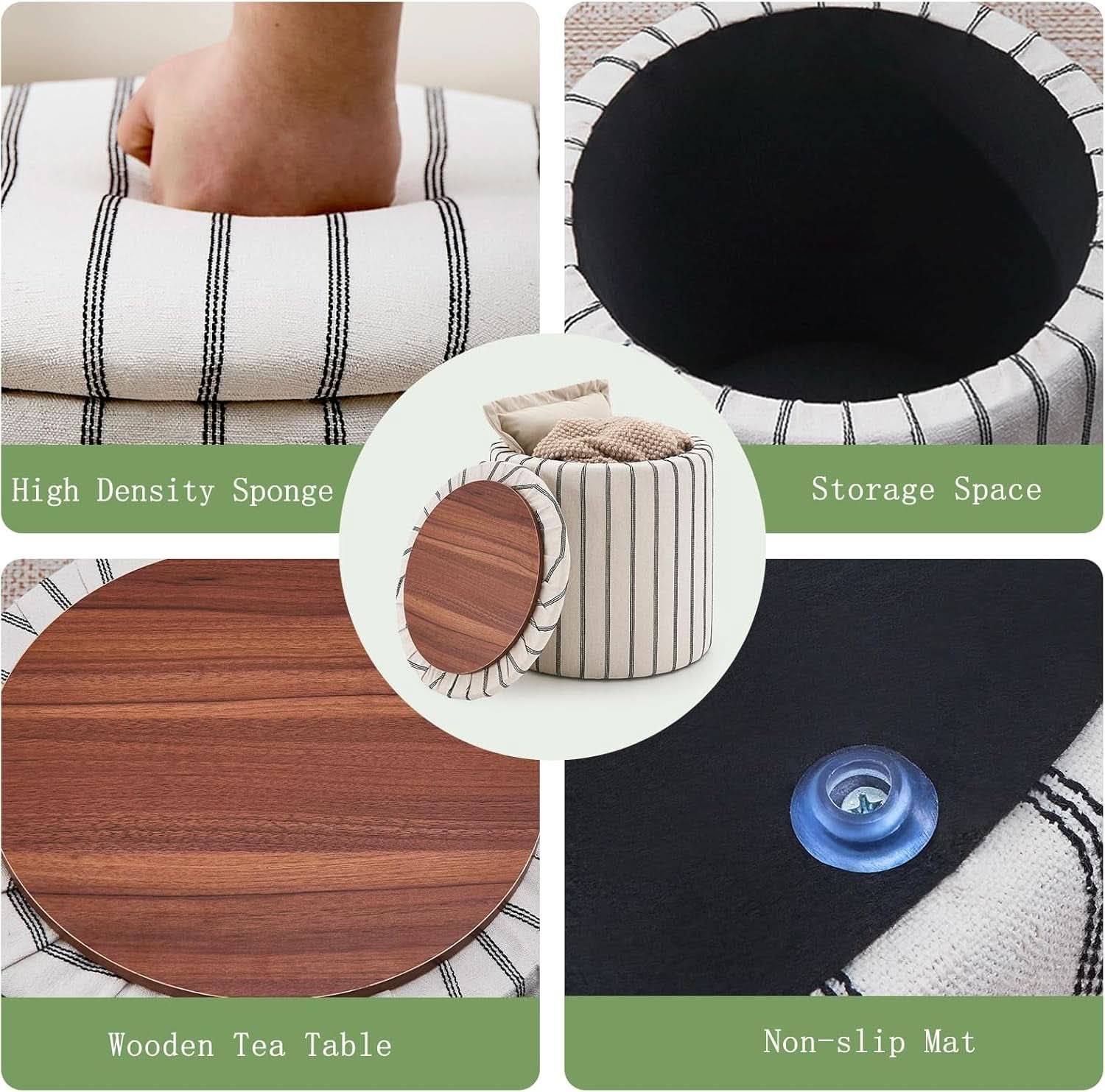 EighteenInch Round Storage Ottoman With Removable Tray