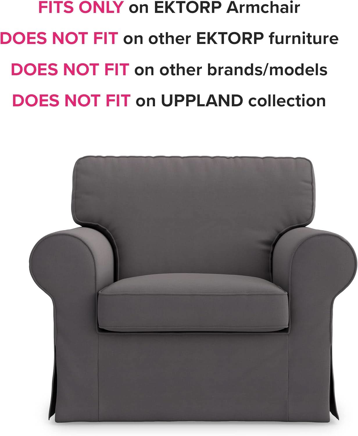 Ektorp Armchair Cotton Slipcover Dark Grey Replacement For IKEA Ektorp Chair