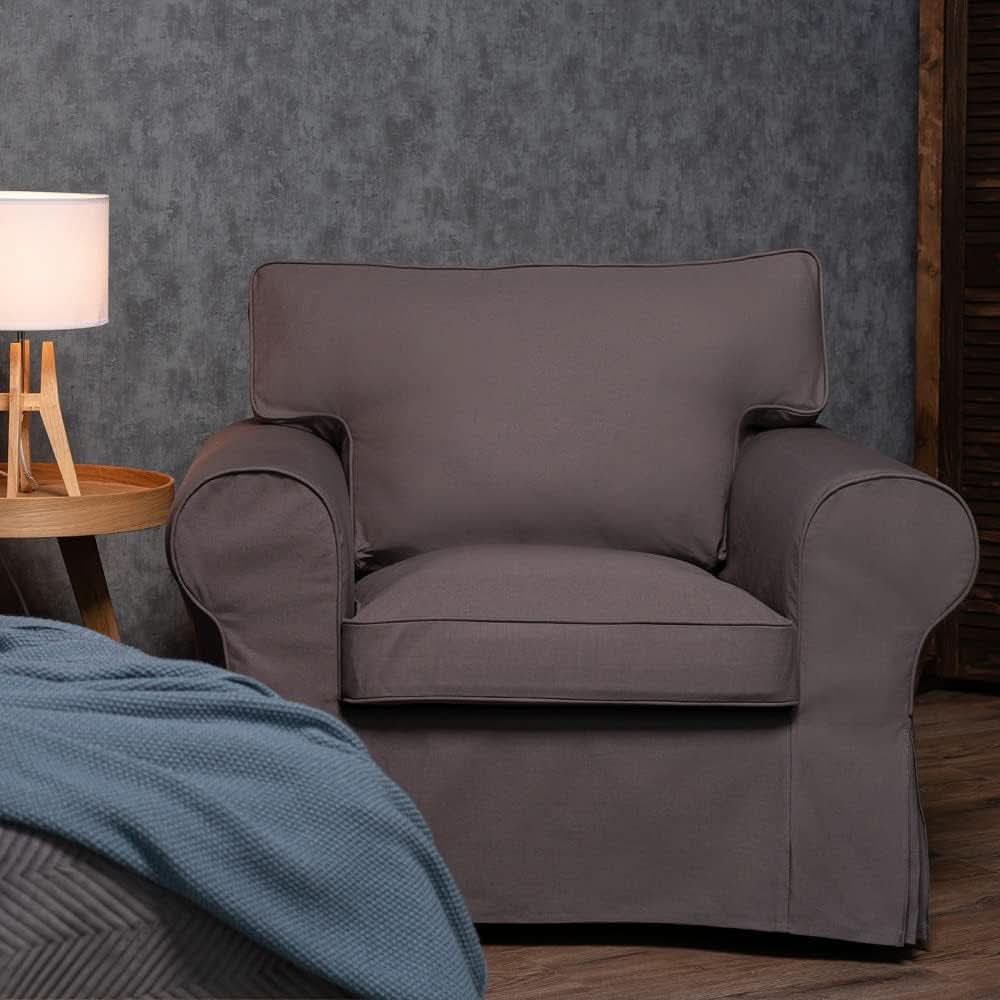Ektorp Armchair Cotton Slipcover Dark Grey Replacement For IKEA Ektorp Chair