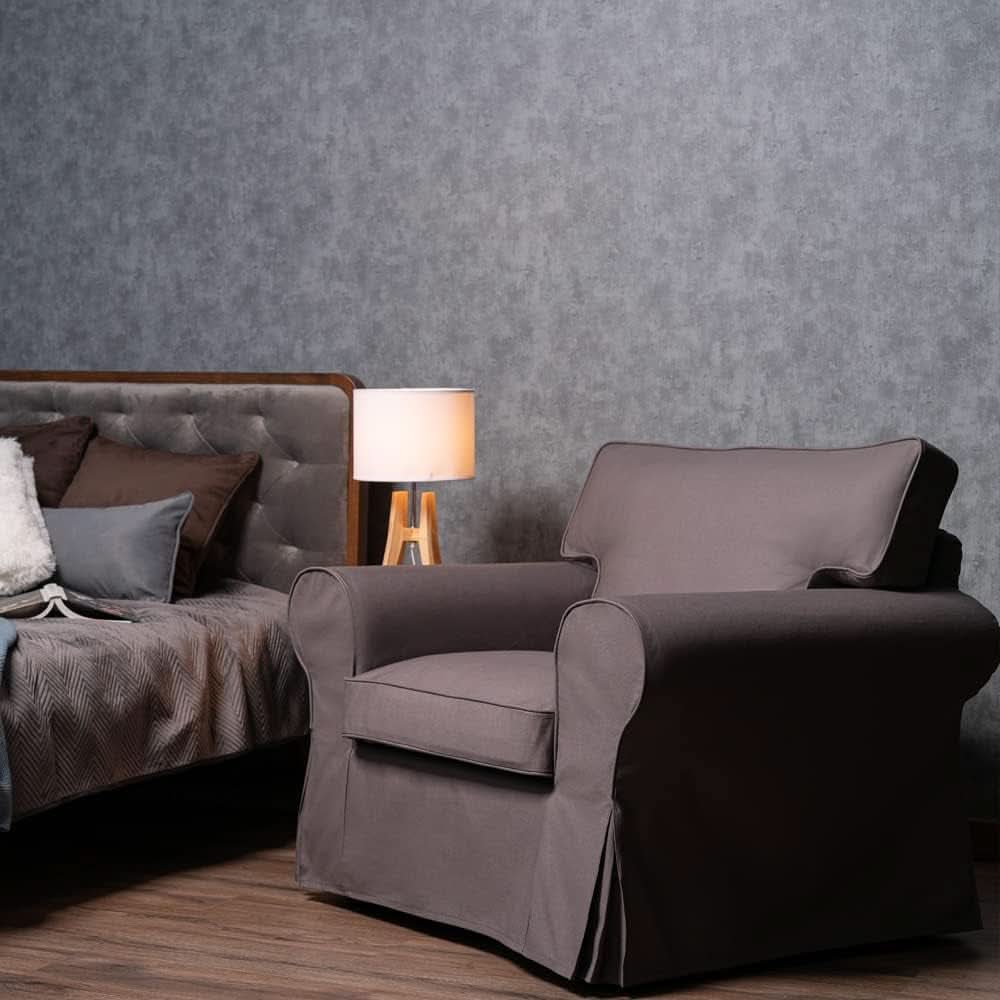 Ektorp Armchair Cotton Slipcover Dark Grey Replacement For IKEA Ektorp Chair