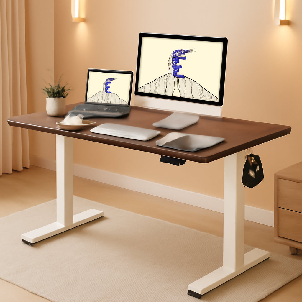 Electric Adjustable Height Desk 48 By 24 Inch Mahogany Top