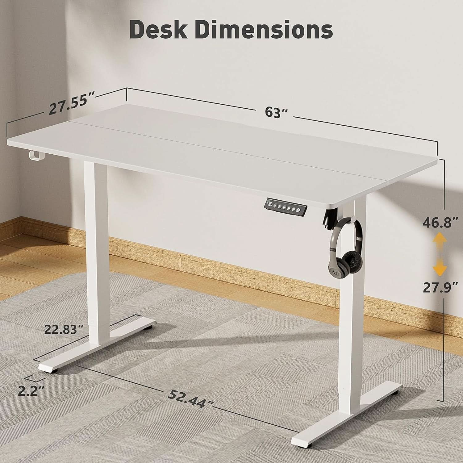 Electric Adjustable Height Standing Desk with Rolling Wheels