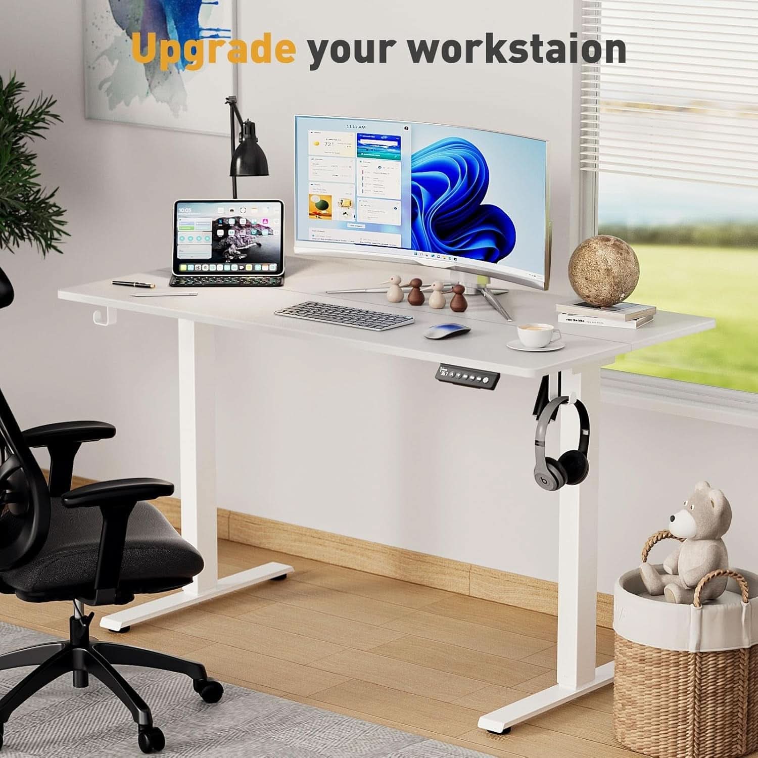 Electric Adjustable Height Standing Desk with Rolling Wheels