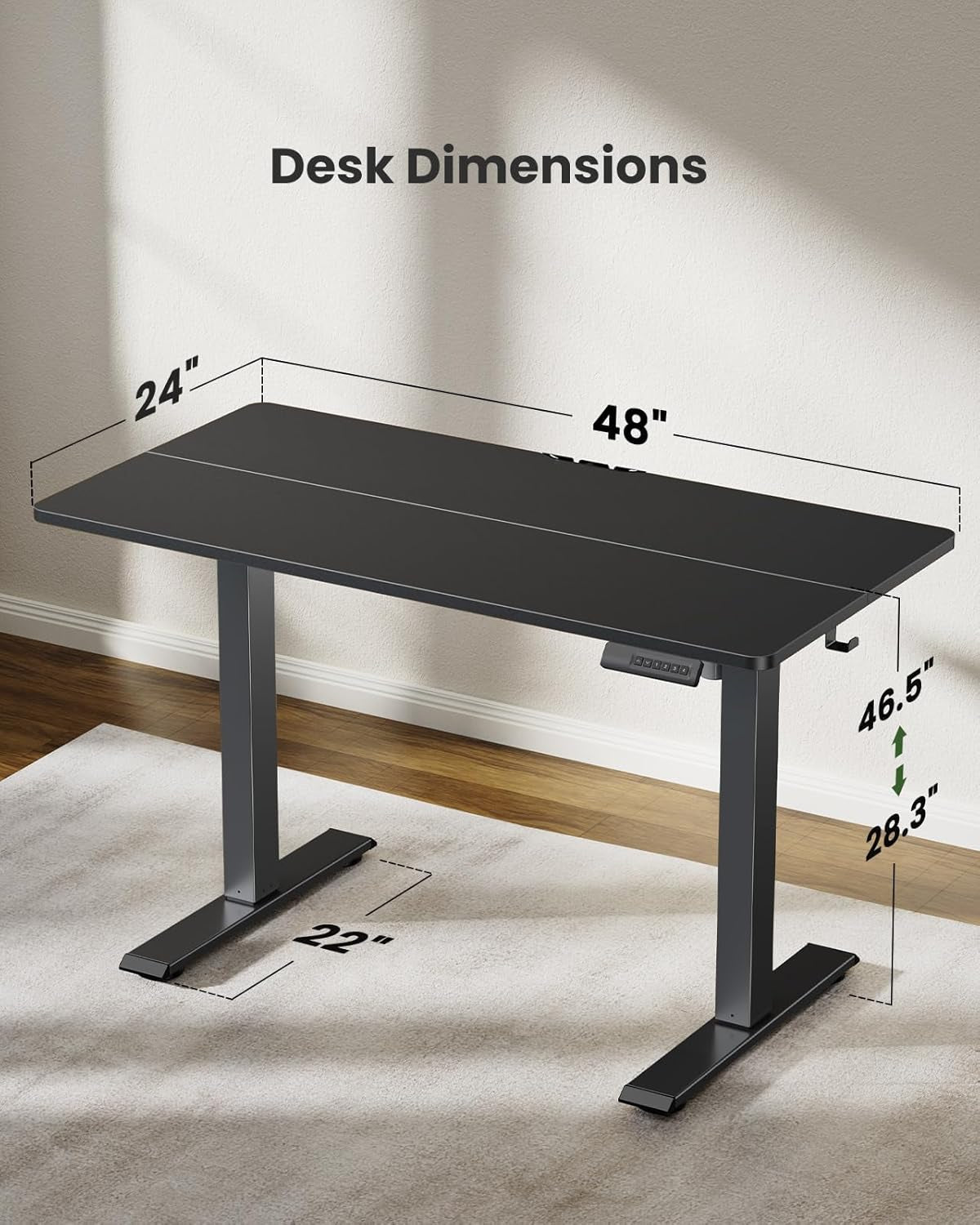 Electric Adjustable Standing Desk 48 By 24 Inch With 3 Memory Presets Black