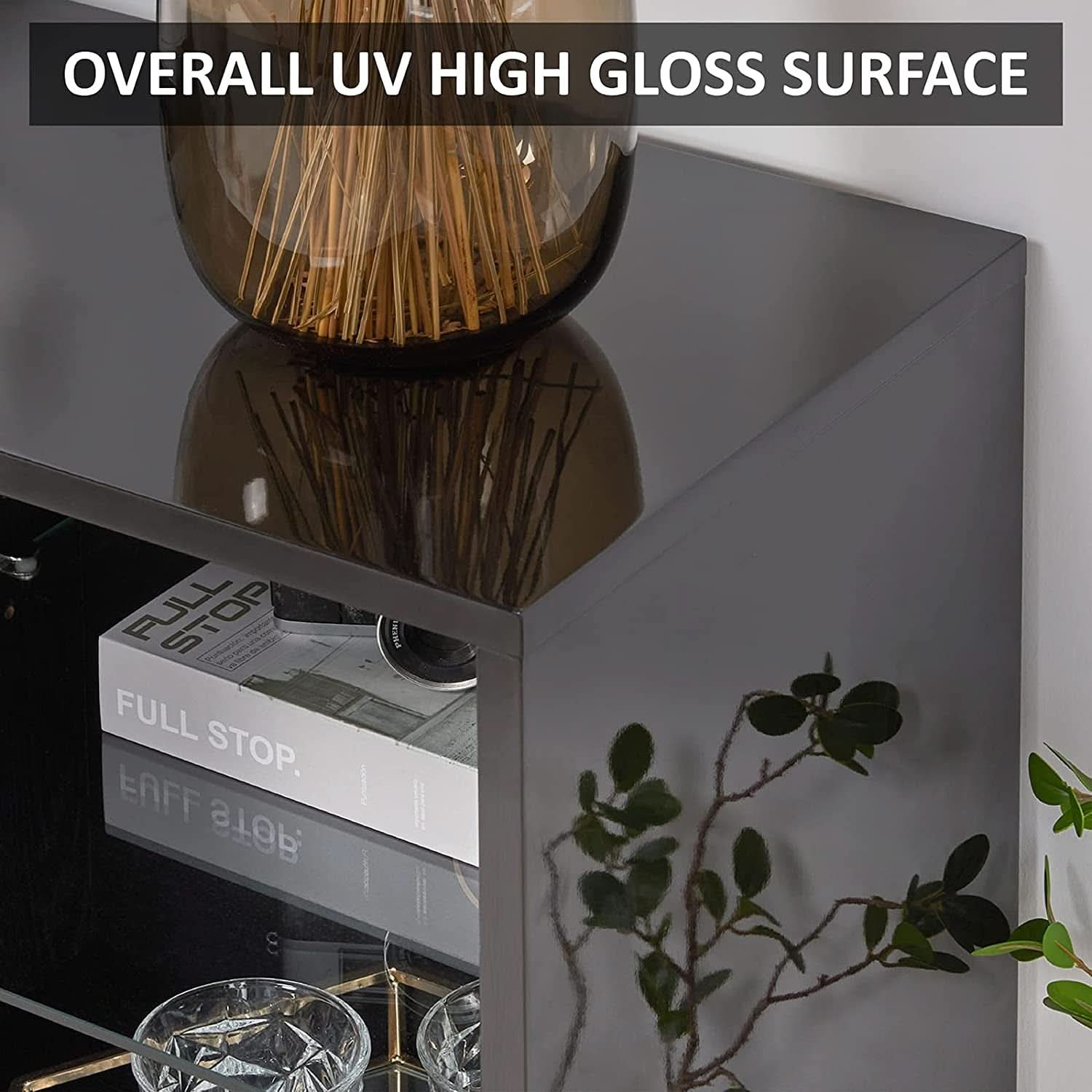 Electric Fireplace TV Console High Gloss Finish Elegant