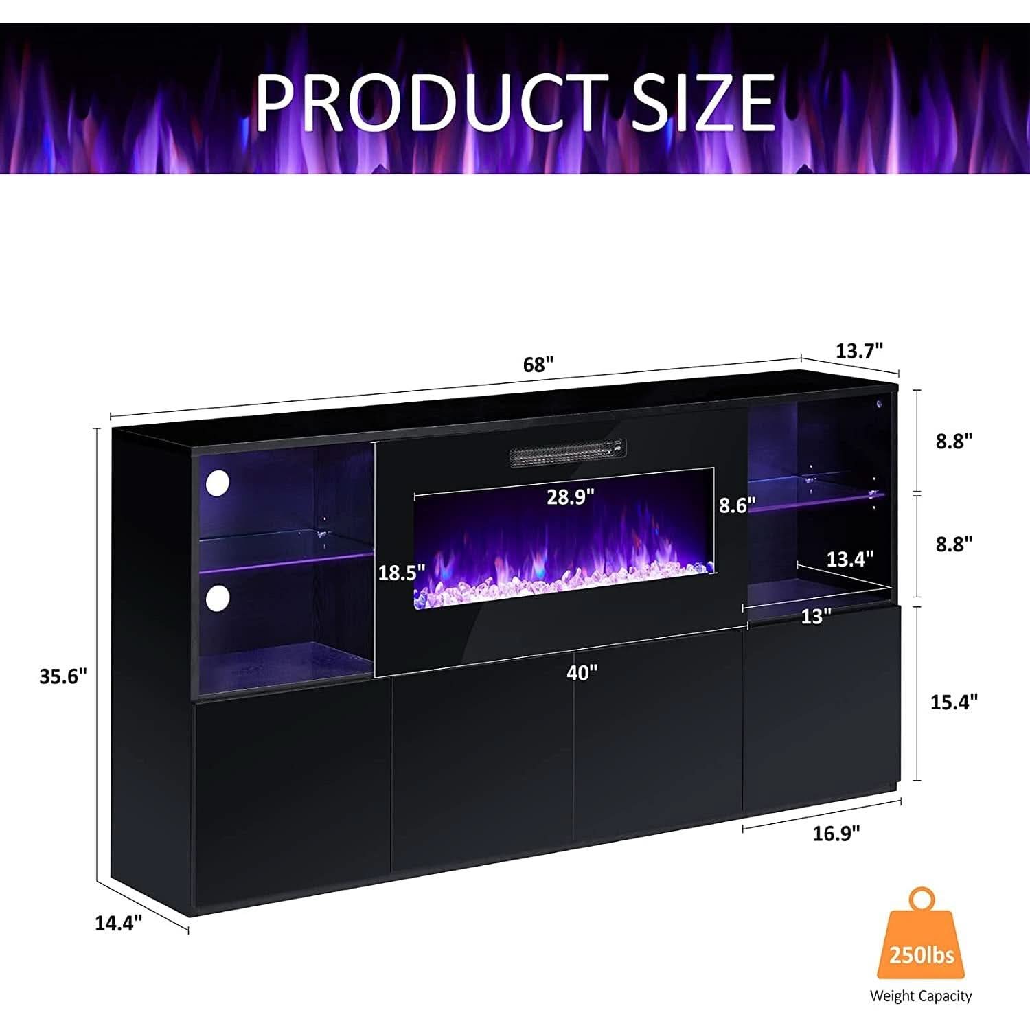 Electric Fireplace TV Console High Gloss Finish Elegant