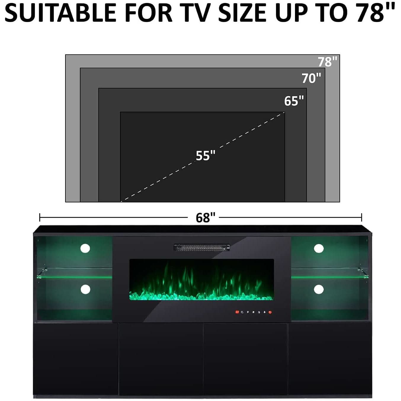 Electric Fireplace TV Console High Gloss Finish Elegant