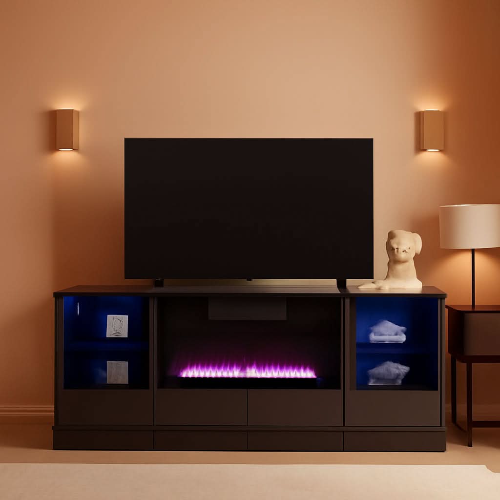 Electric Fireplace TV Console High Gloss Finish Elegant