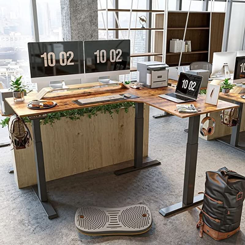 Electric Height Adjustable L Shaped Desk With File Cabinet