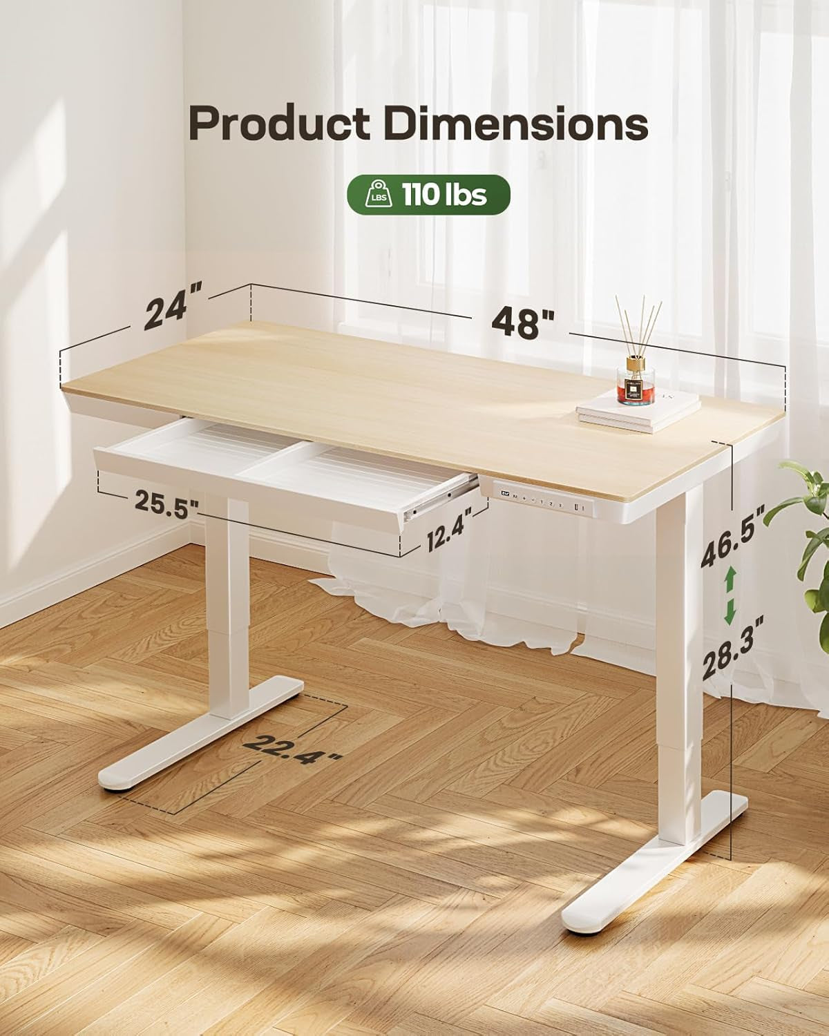 Electric Height Adjustable Standing Desk 48 By 24 Inches