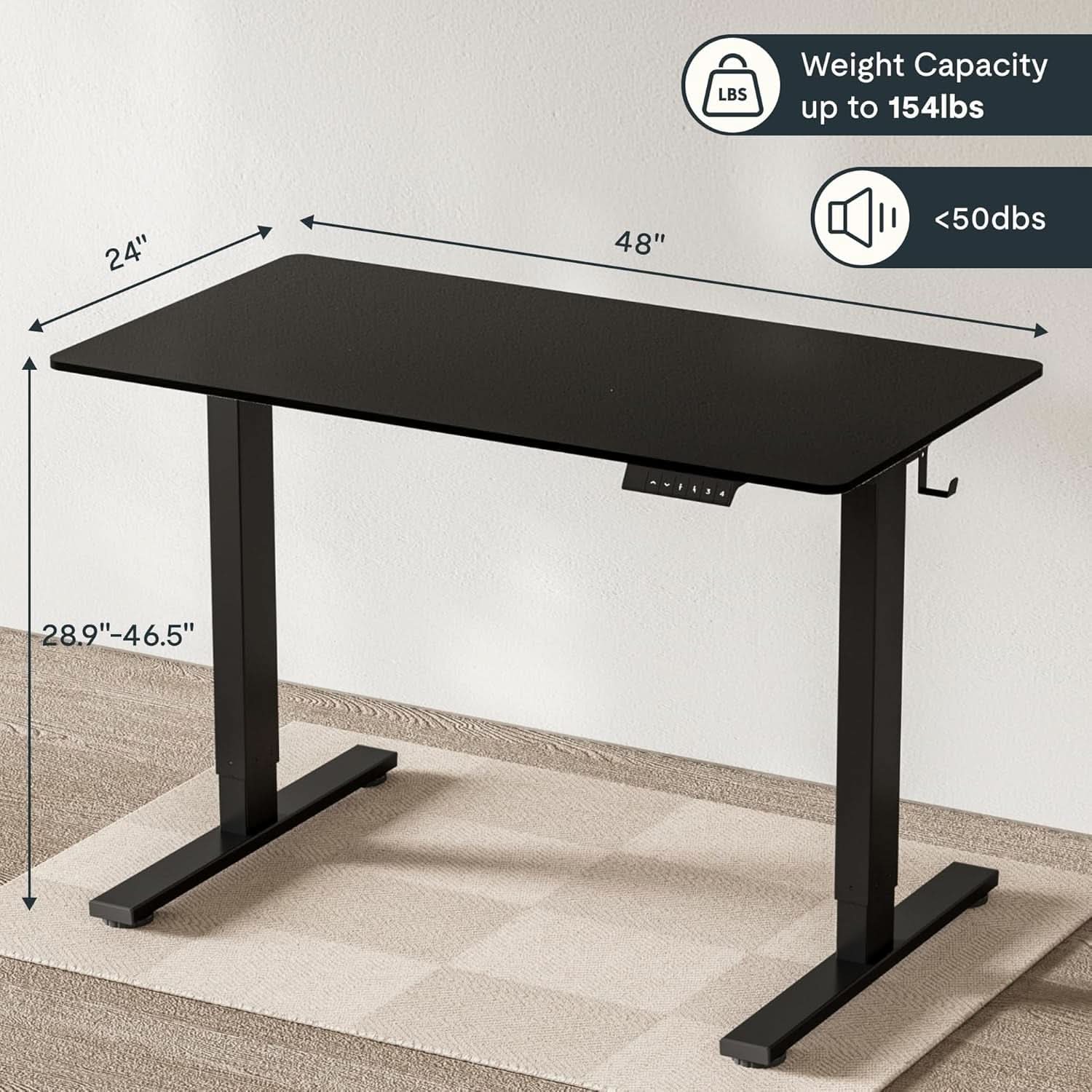 Electric Height Adjustable Standing Desk 48 X 24 Black