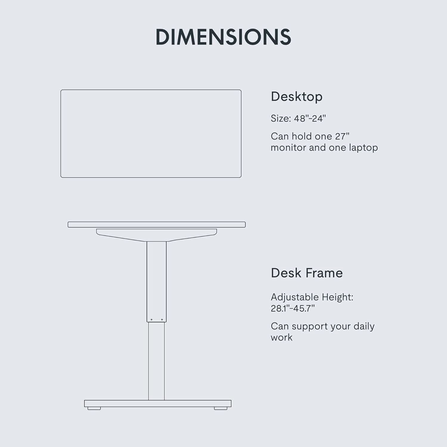 Electric Height Adjustable Standing Desk 48X24 Inches