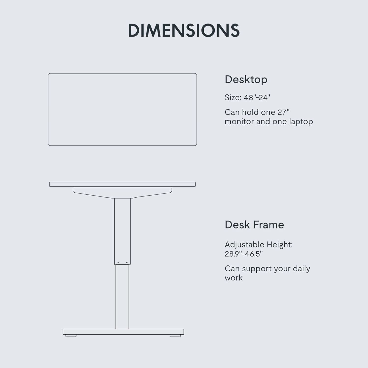 Electric Height Adjustable Standing Desk 48x24 Inches