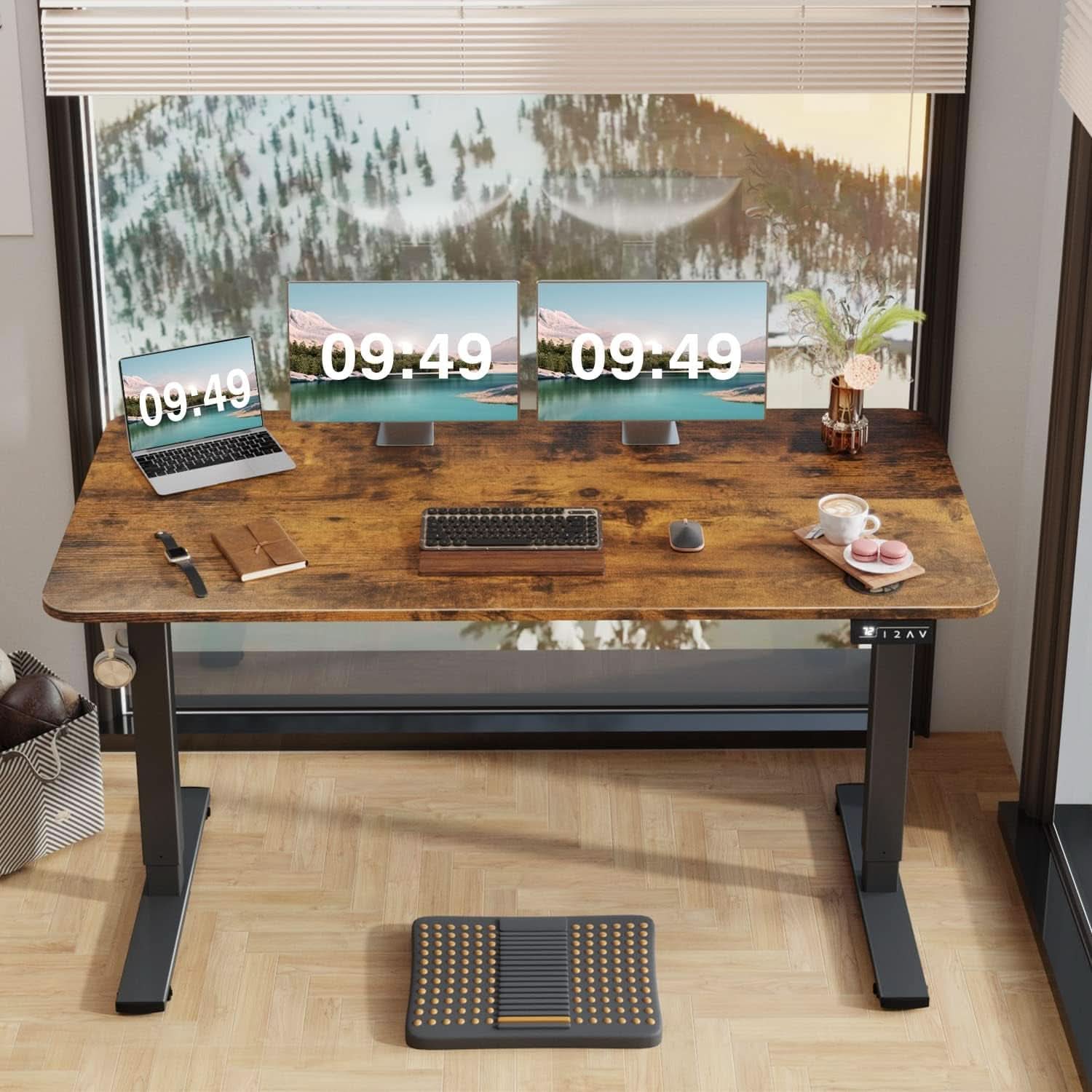 Electric Height Adjustable Standing Desk 55 X 24 Inch With Memory Presets