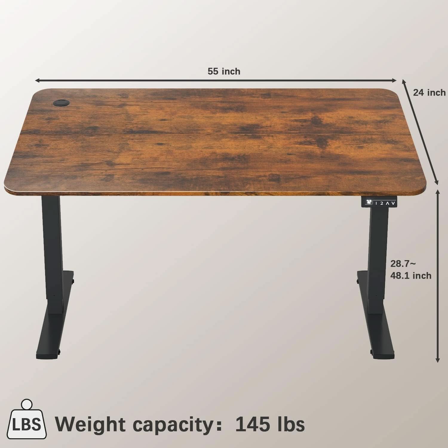 Electric Height Adjustable Standing Desk 55 X 24 Inch With Memory Presets