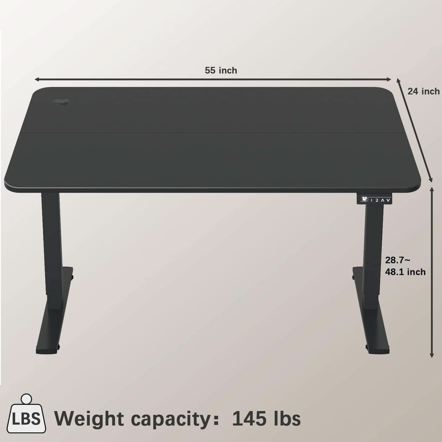 Electric Height Adjustable Standing Desk 55 X 24 Inches