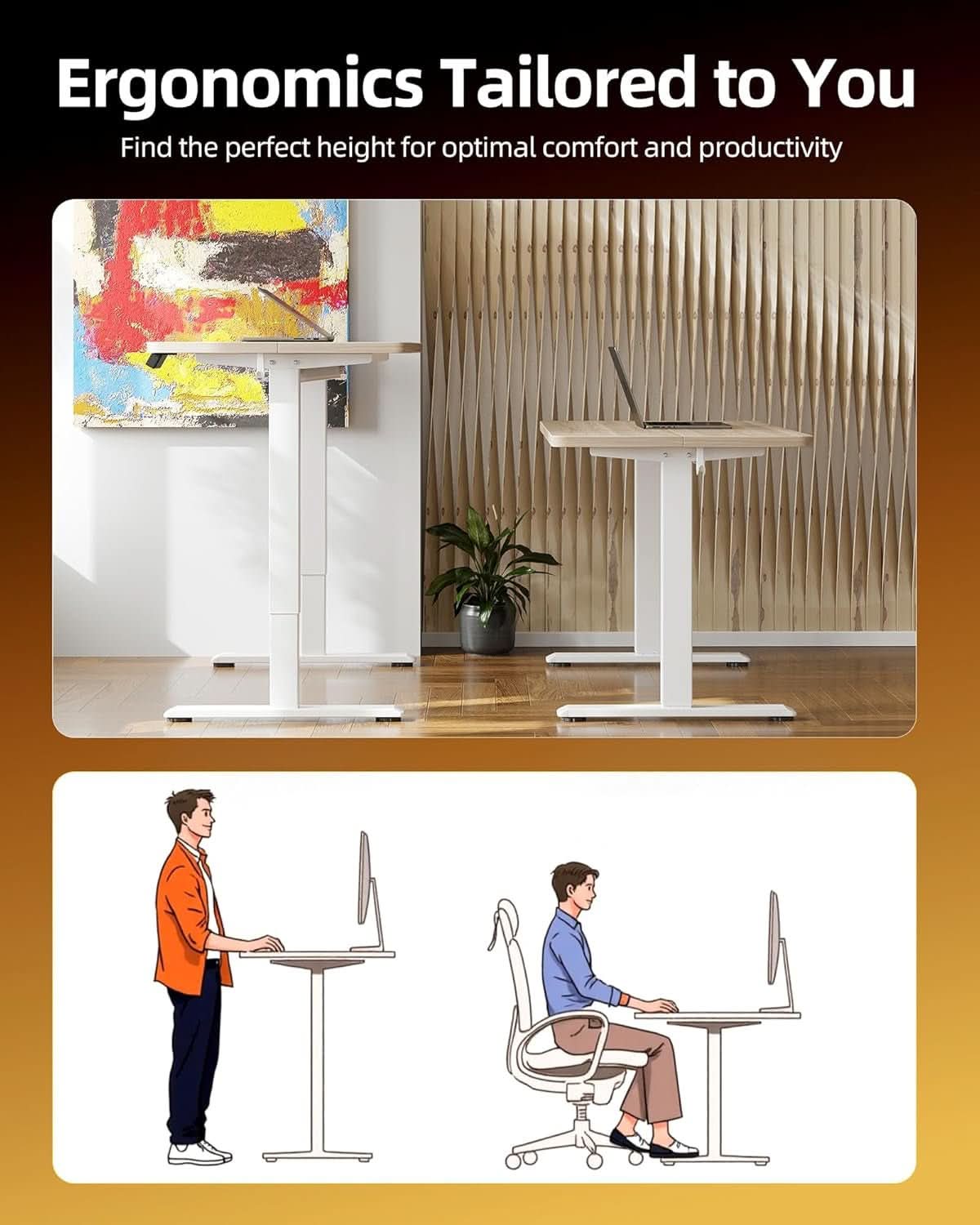 Electric Height Adjustable Standing Desk for Home Office