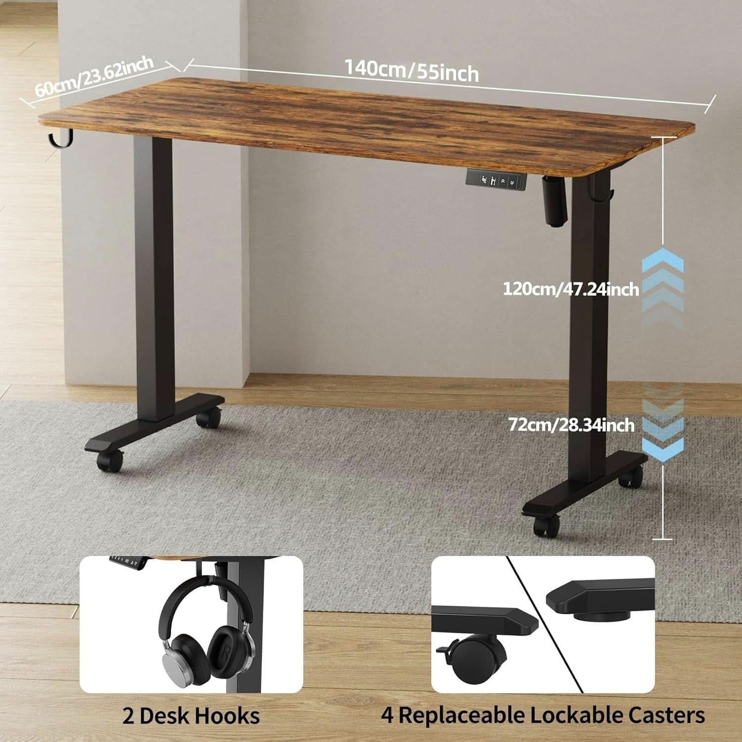 Electric Height Adjustable Standing Desk with Casters