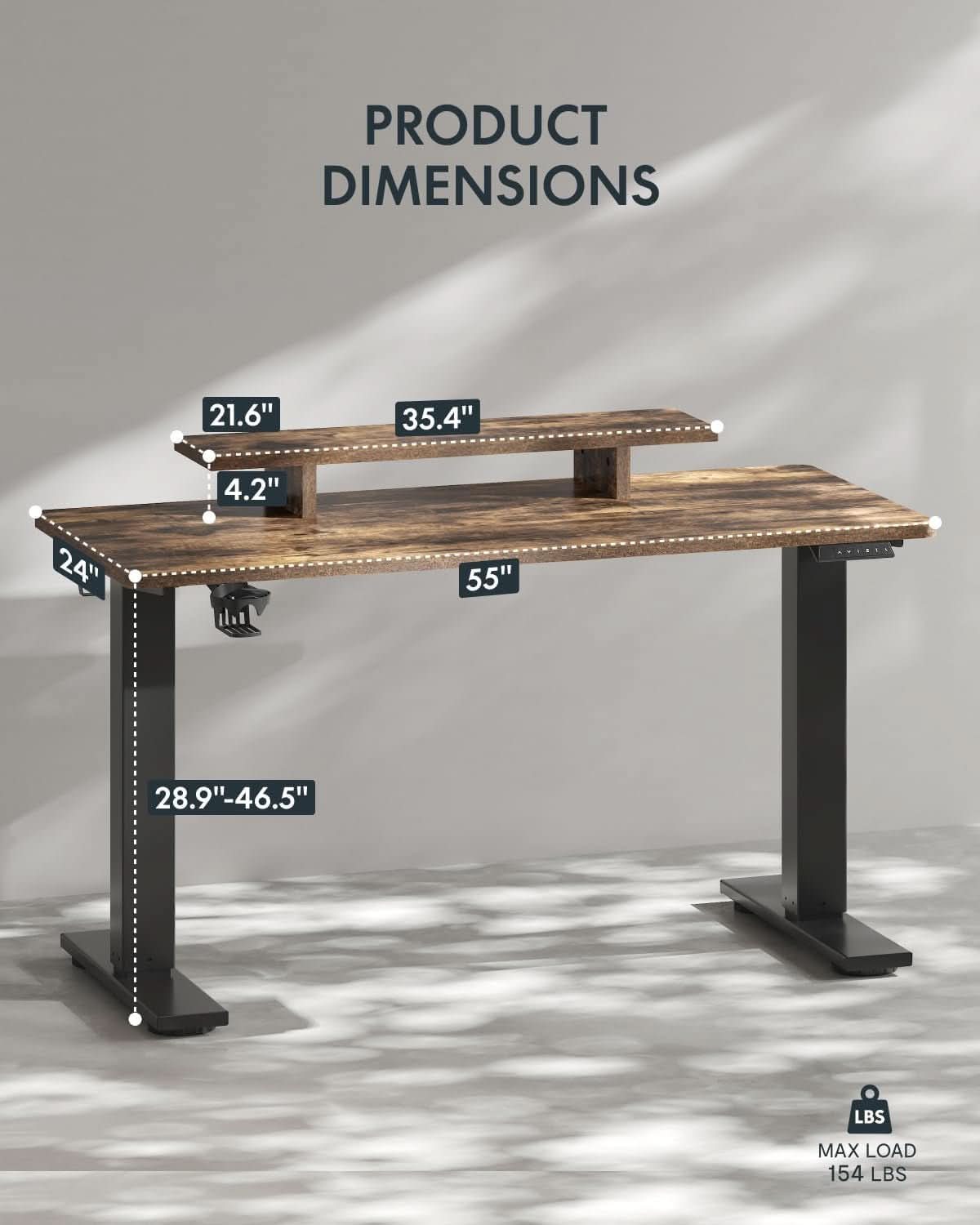 Electric Height Adjustable Standing Desk with Monitor Riser