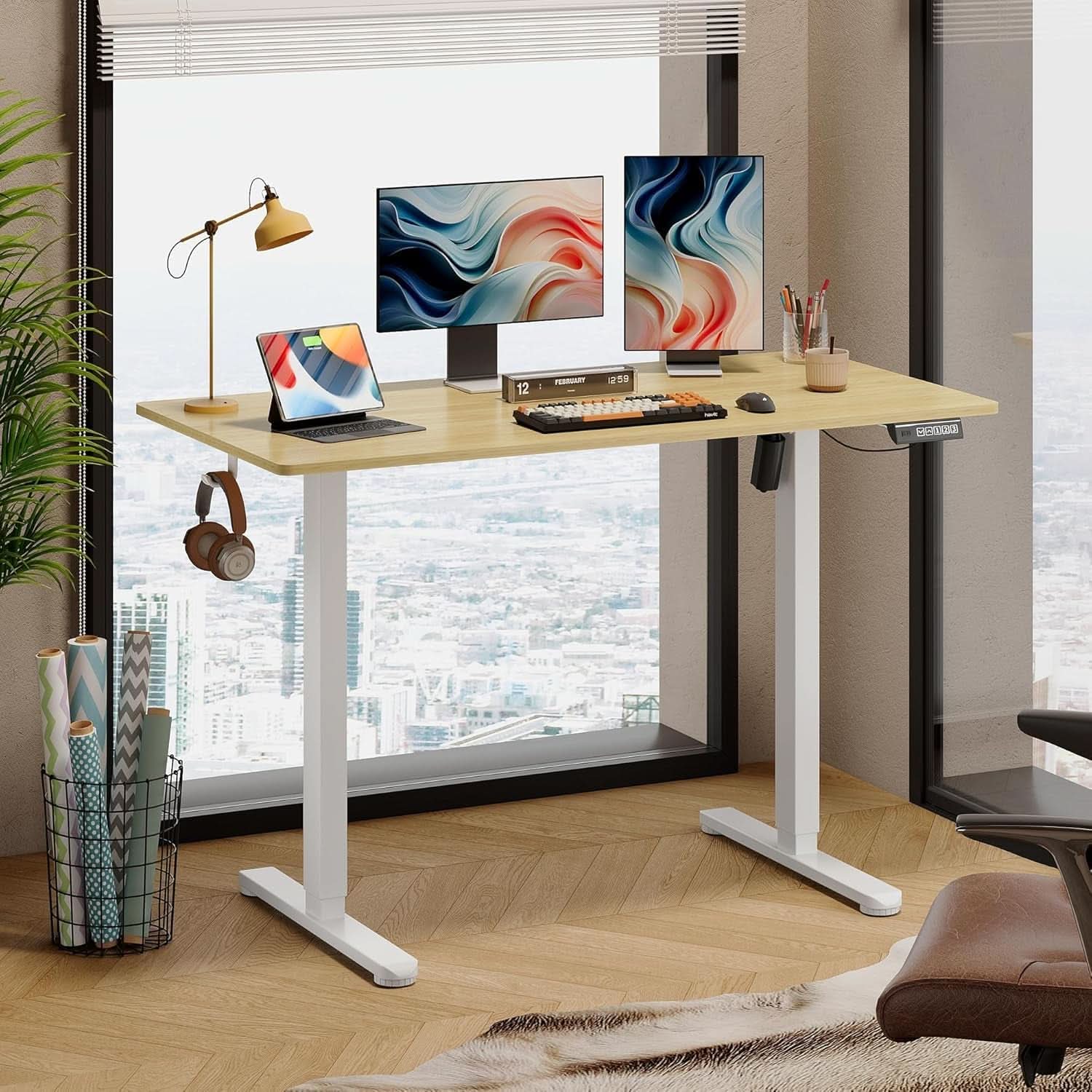 Electric Height Adjustable Standing Desk with Phone Holder
