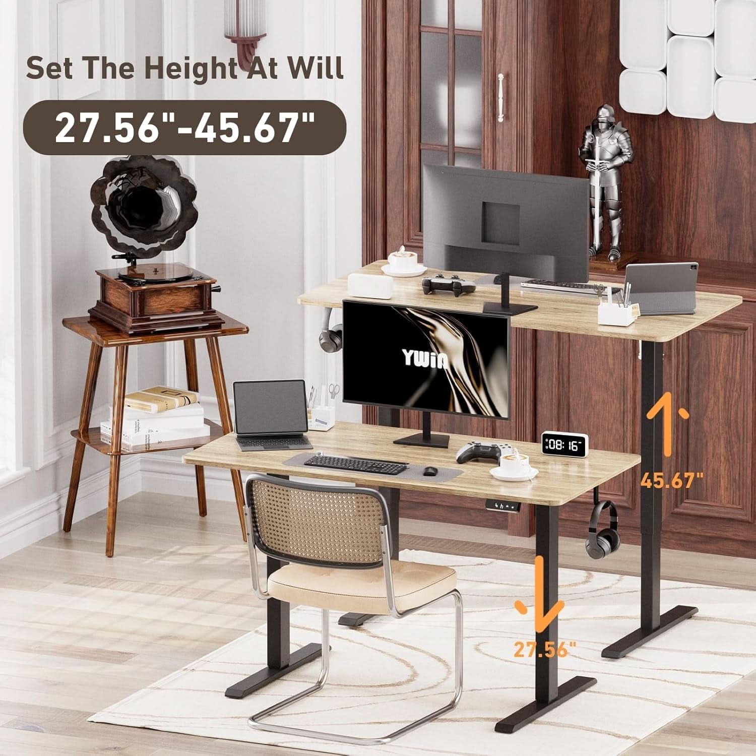 Electric Height Adjustable Standing Desk with Wheels