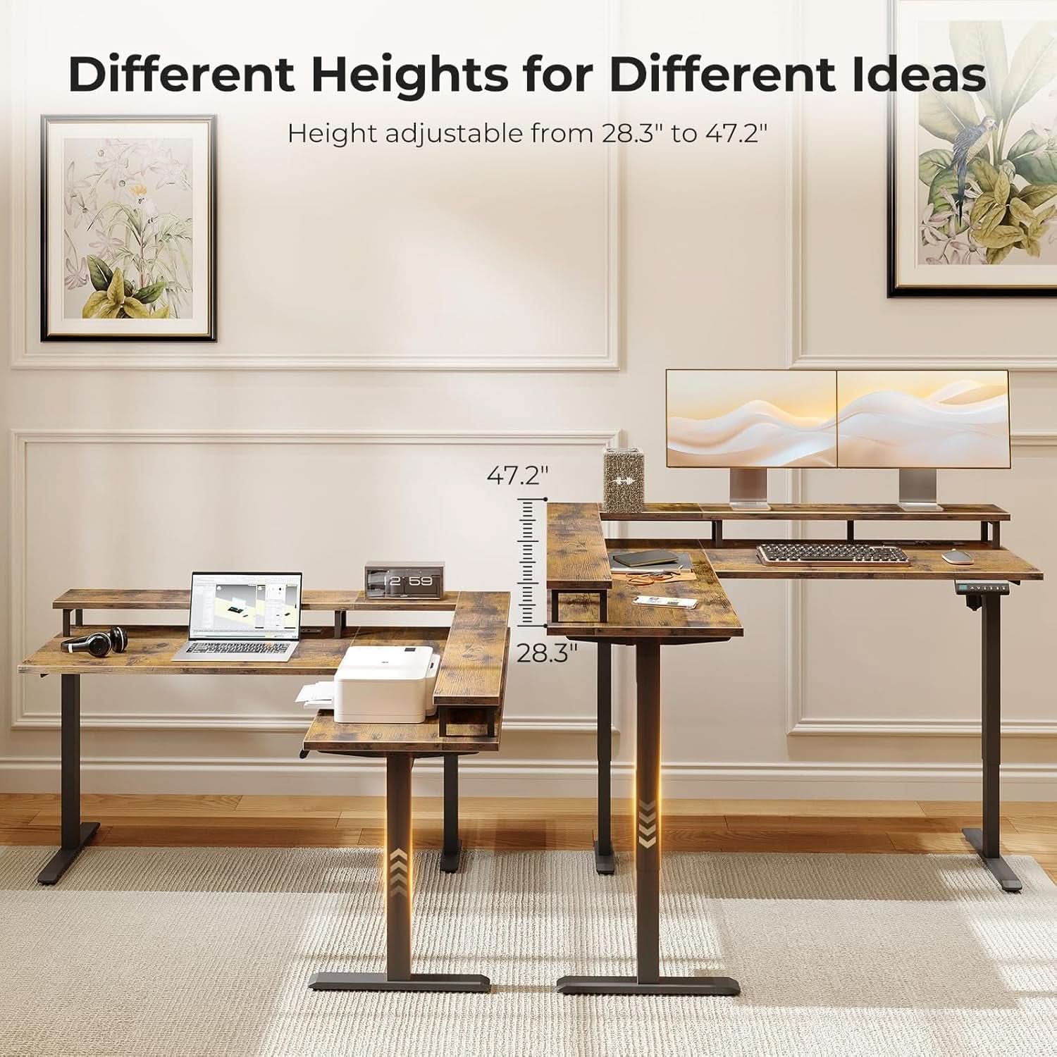 Electric L Shaped Standing Desk 59 Inch Height Adjustable