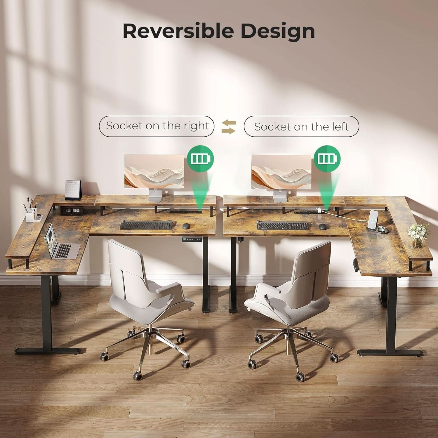Electric L Shaped Standing Desk 59 Inch Height Adjustable