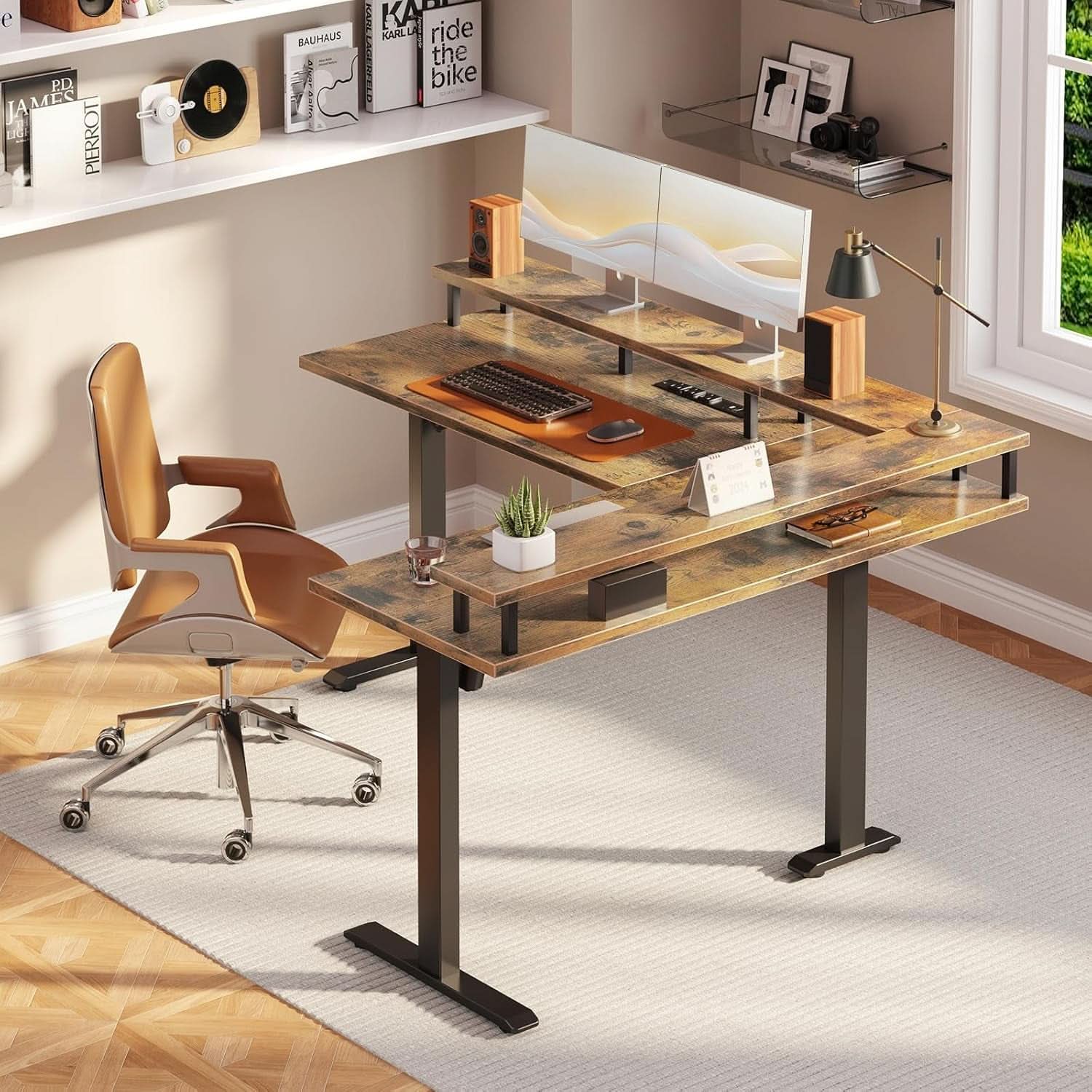 Electric L Shaped Standing Desk 59 Inch Height Adjustable