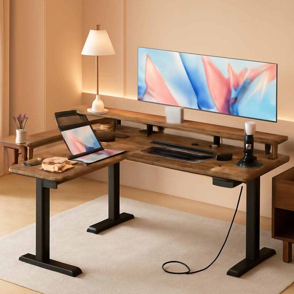 Electric L Shaped Standing Desk 59 Inch Height Adjustable