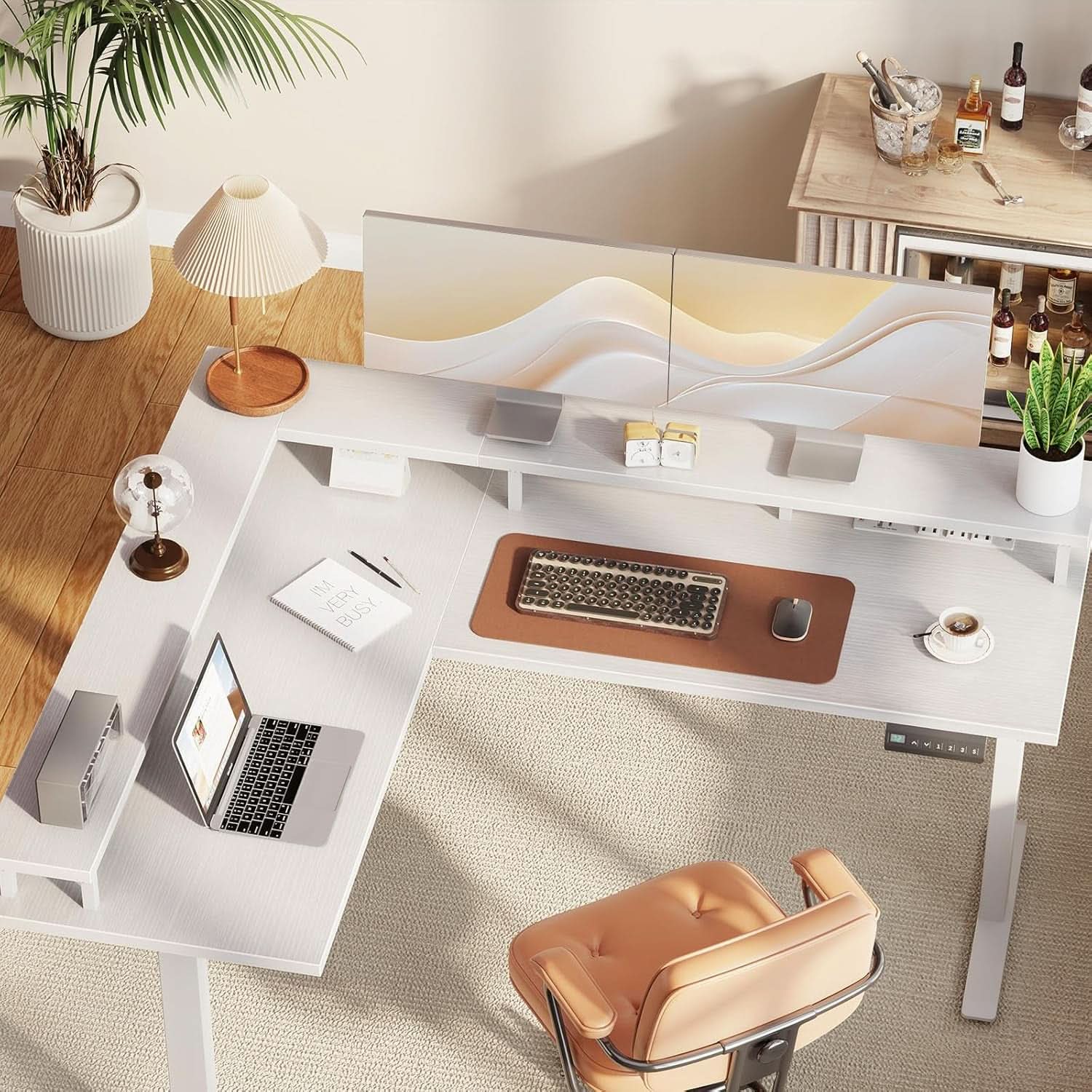 Electric L Shaped Standing Desk 59 Inch With Power Outlets