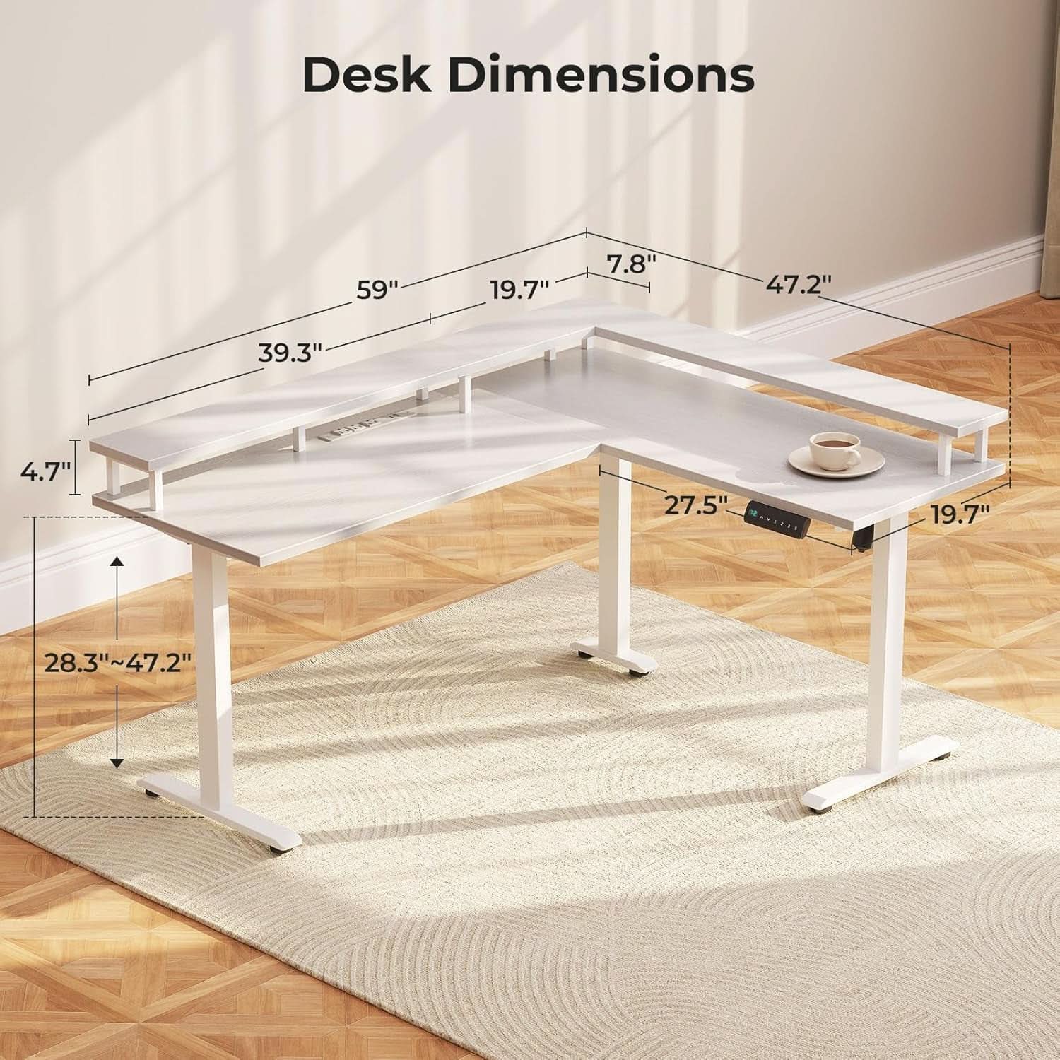 Electric L Shaped Standing Desk 59 Inch With Power Outlets