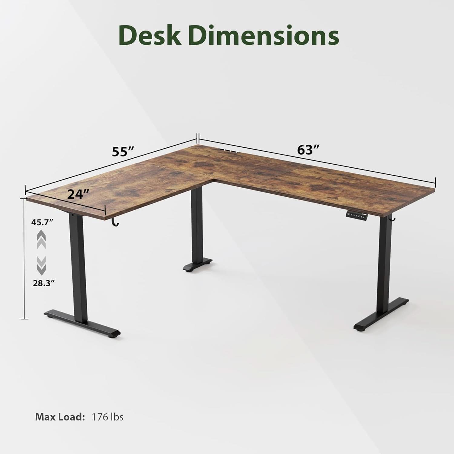 Electric L-Shaped Standing Desk 63 By 55 Inch Rustic Brown