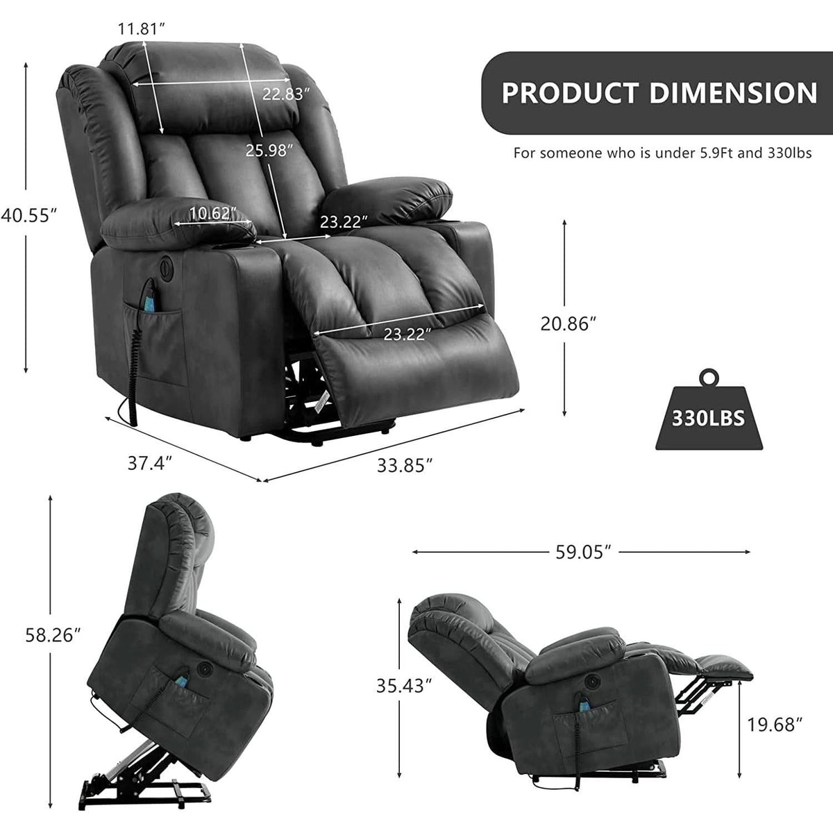 Electric Lift Recliner Chair For Seniors Grey Single Motor