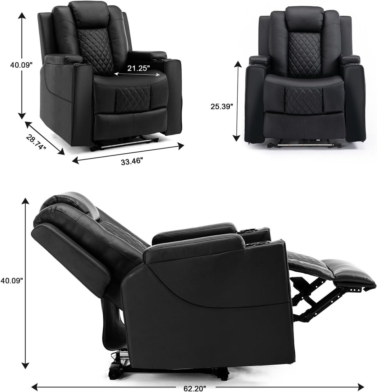 Electric Massage Recliner Black For Living Room Theater