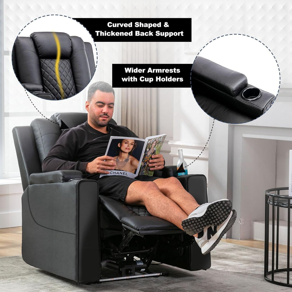Electric Massage Recliner Black For Living Room Theater