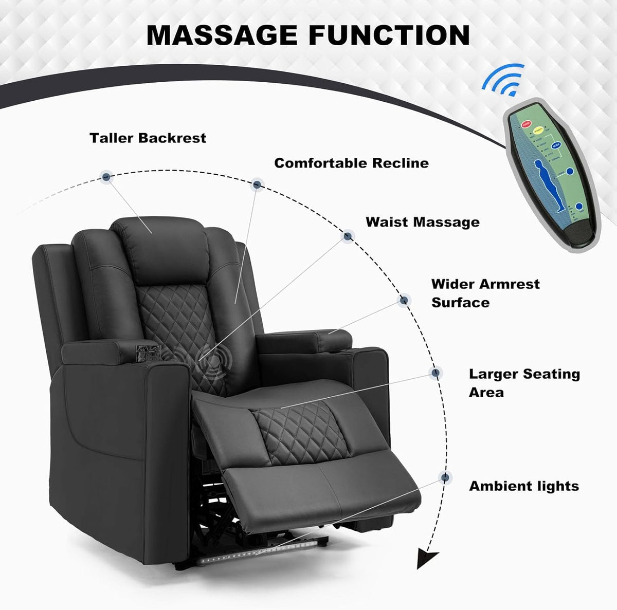 Electric Massage Recliner Black For Living Room Theater